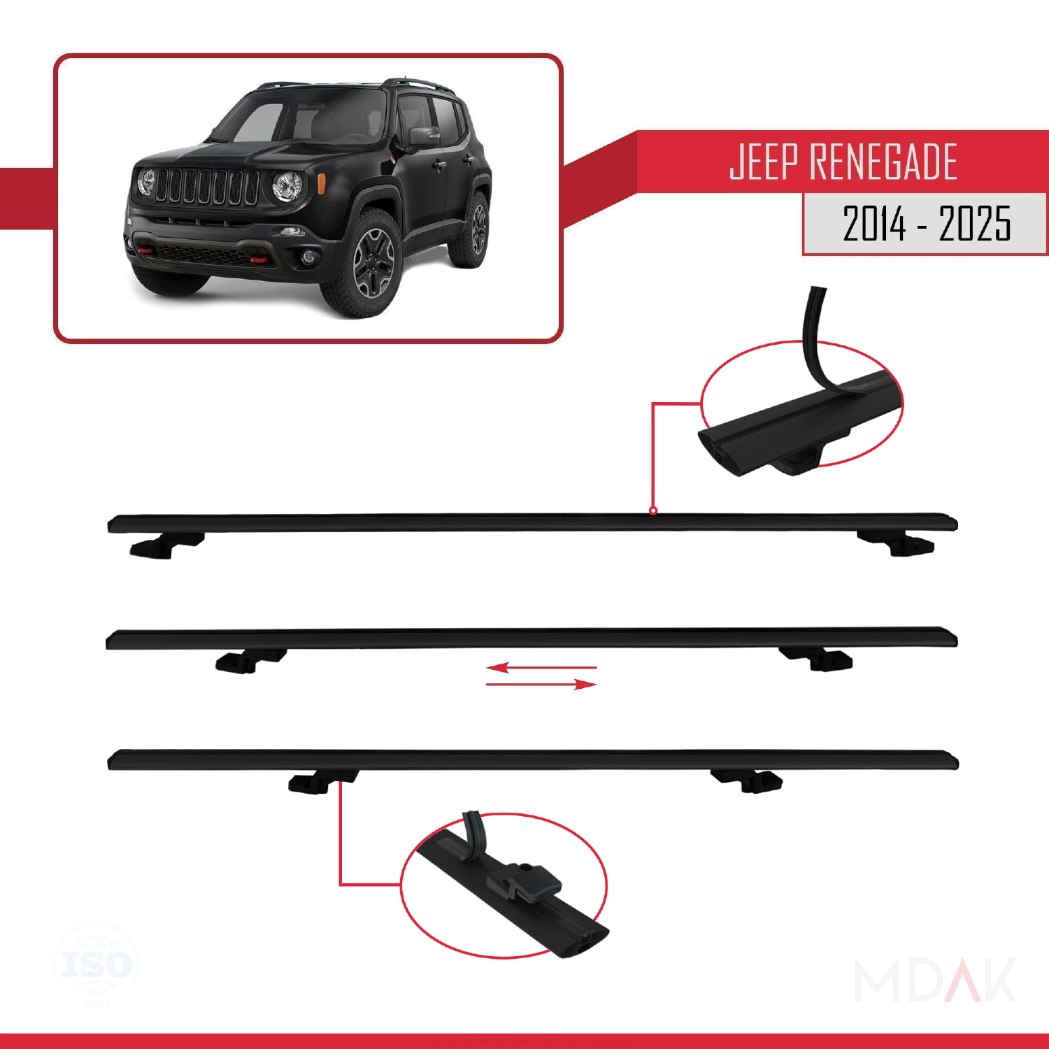 Jeep Renegade (BU) 2014 ve Sonrası ile Uyumlu BASIC Model Ara Atkı Tavan Barı Siyah 3 Adet - Görsel 5