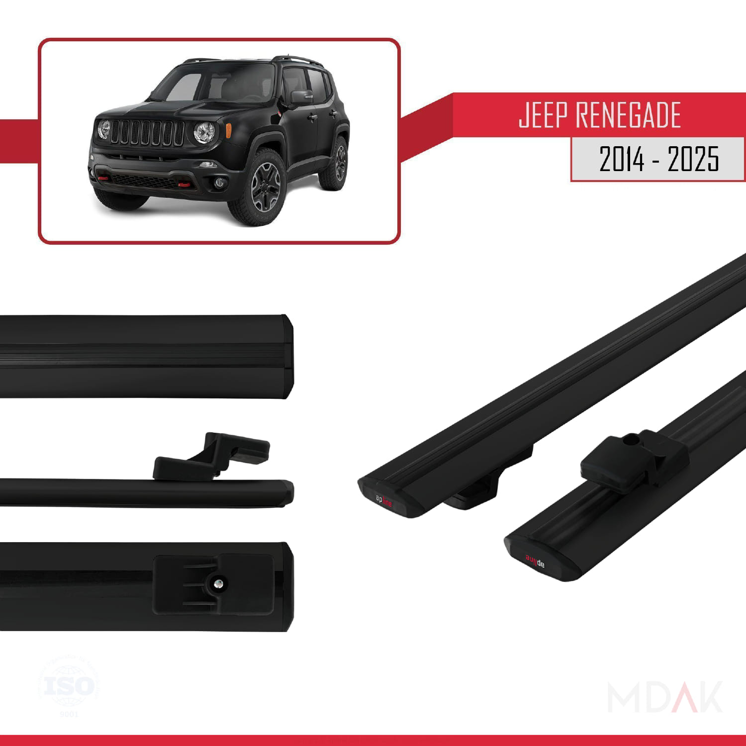 Jeep Renegade (BU) 2014 ve Sonrası ile Uyumlu BASIC Model Ara Atkı Tavan Barı Siyah 2 Adet - Görsel 3