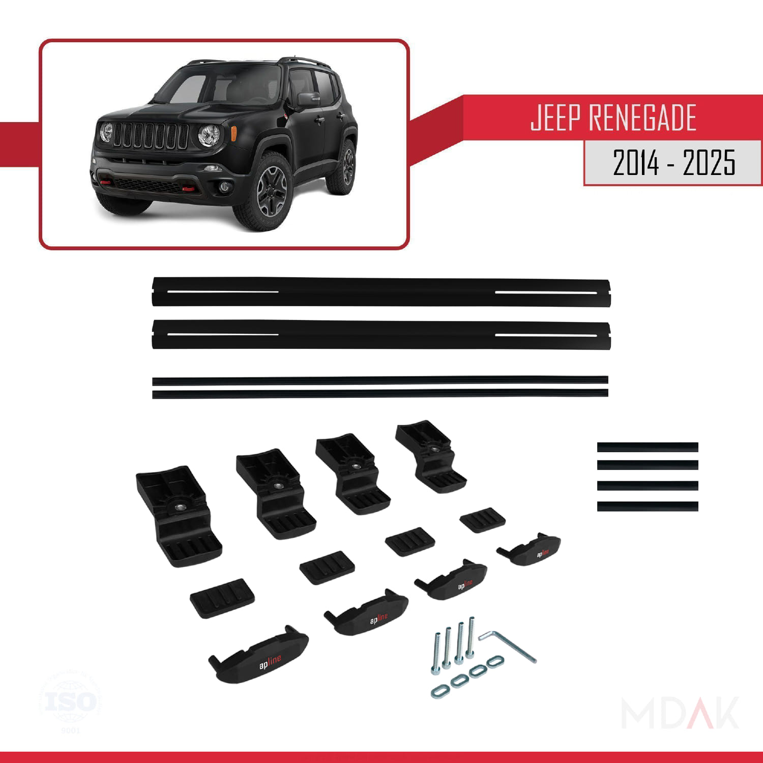 Jeep Renegade (BU) 2014 ve Sonrası ile Uyumlu BASIC Model Ara Atkı Tavan Barı Siyah 2 Adet - Görsel 6