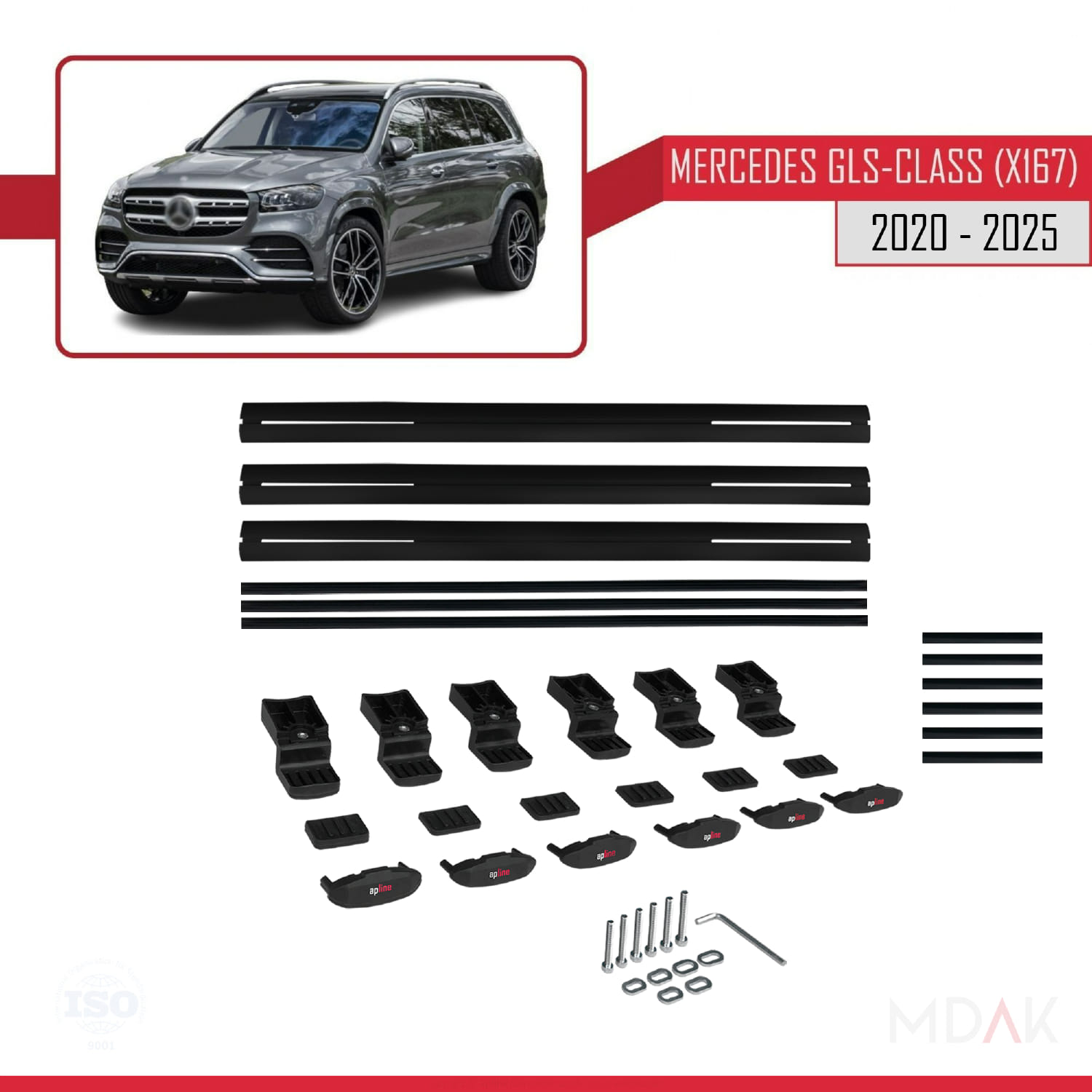 Mercedes GLS Class (X167) 2020 ve Sonrası ile Uyumlu BASIC Model Ara Atkı Tavan Barı Siyah 3 Adet - Görsel 6
