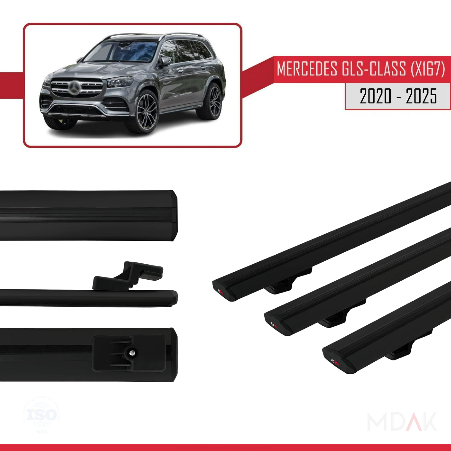 Mercedes GLS Class (X167) 2020 ve Sonrası ile Uyumlu BASIC Model Ara Atkı Tavan Barı Siyah 3 Adet - Görsel 3