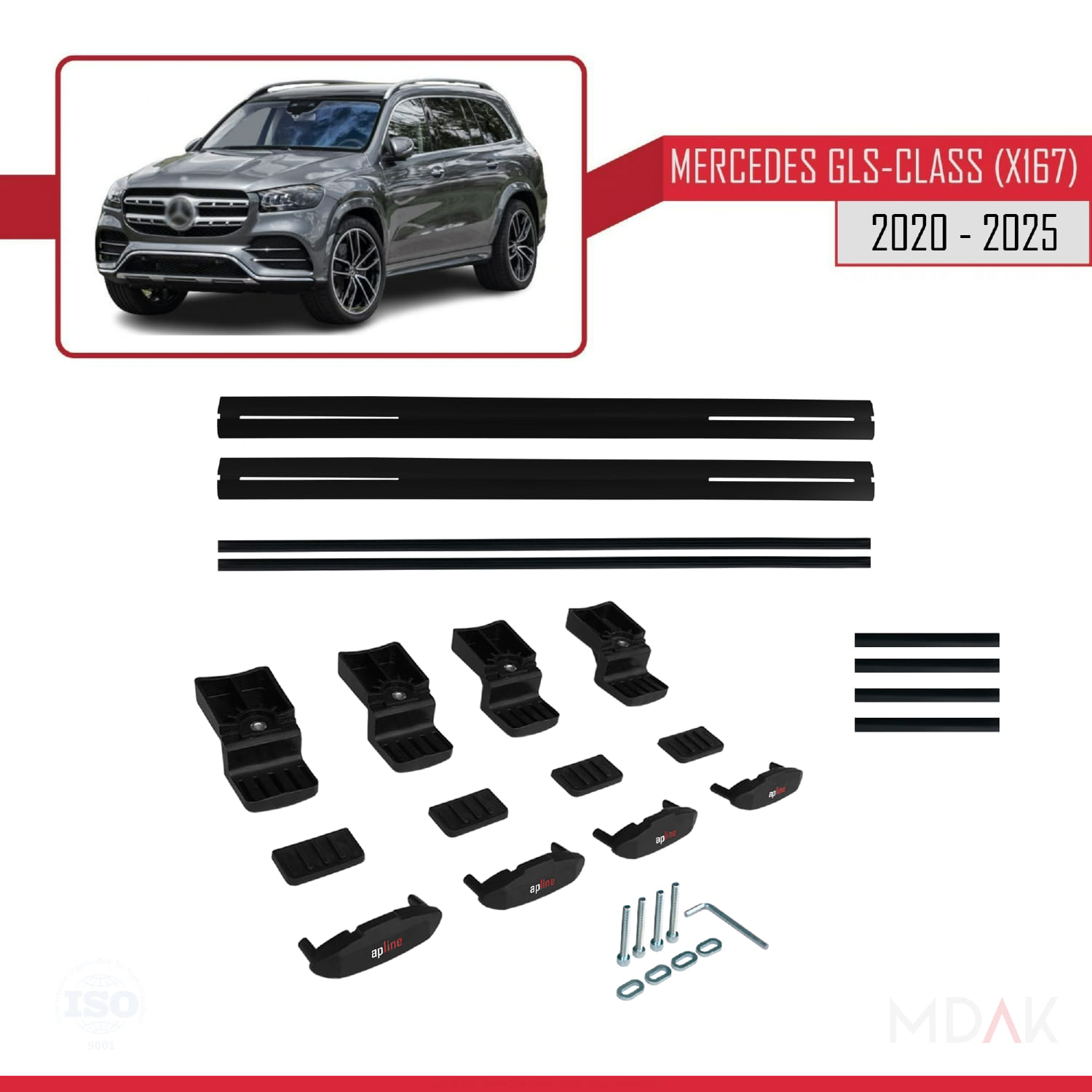 Mercedes GLS Class (X167) 2020 ve Sonrası ile Uyumlu BASIC Model Ara Atkı Tavan Barı Siyah 2 Adet - Görsel 6