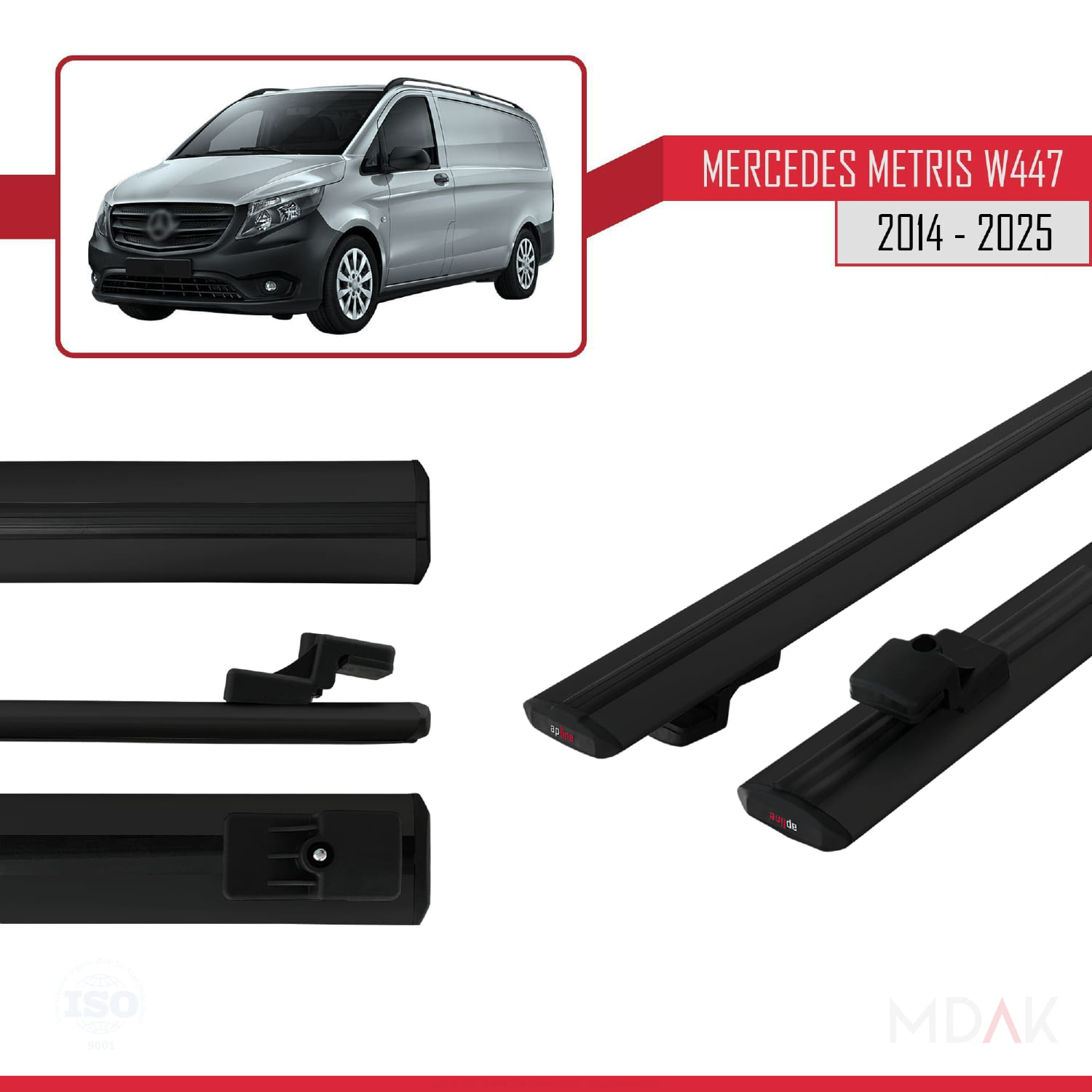 Mercedes Metris (W447) 2014 ve Sonrası ile Uyumlu BASIC Model Ara Atkı Tavan Barı Siyah 2 Adet - Görsel 3