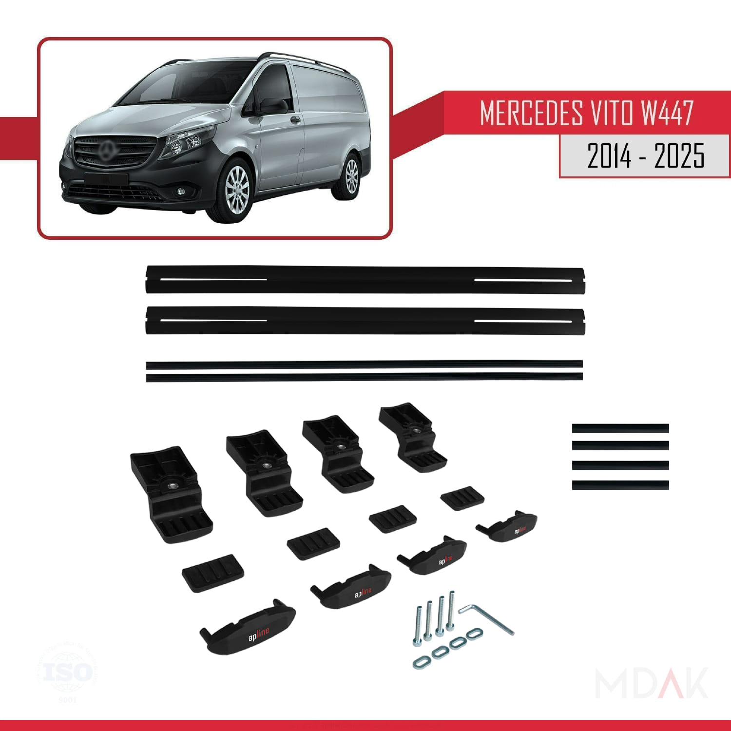 Mercedes Vito 3 (W447) 2014 ve Sonrası ile Uyumlu BASIC Model Ara Atkı Tavan Barı Siyah 2 Adet - Görsel 6