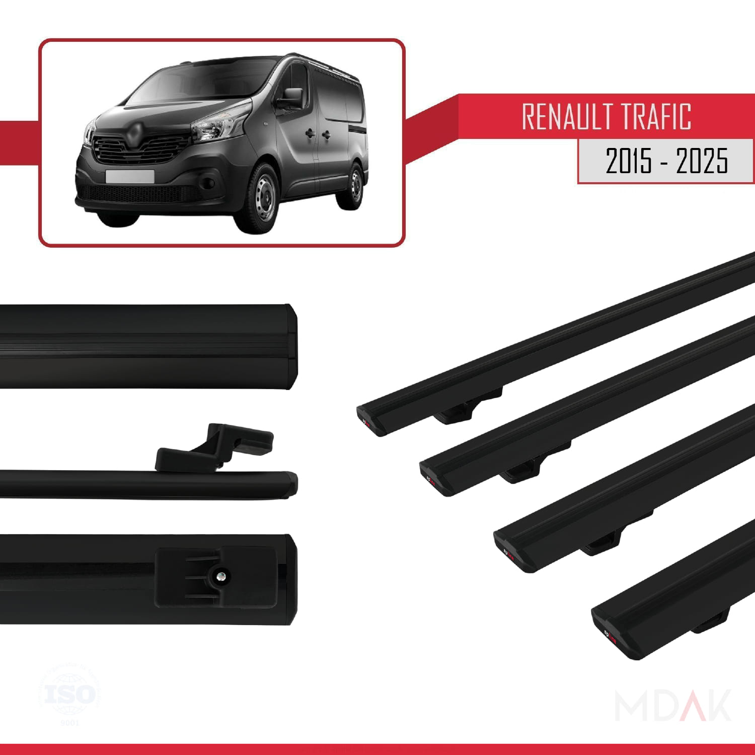 Renault Trafic 3 (X82) 2015 ve Sonrası ile Uyumlu BASIC Model Ara Atkı Tavan Barı Siyah 4 Adet - Görsel 3