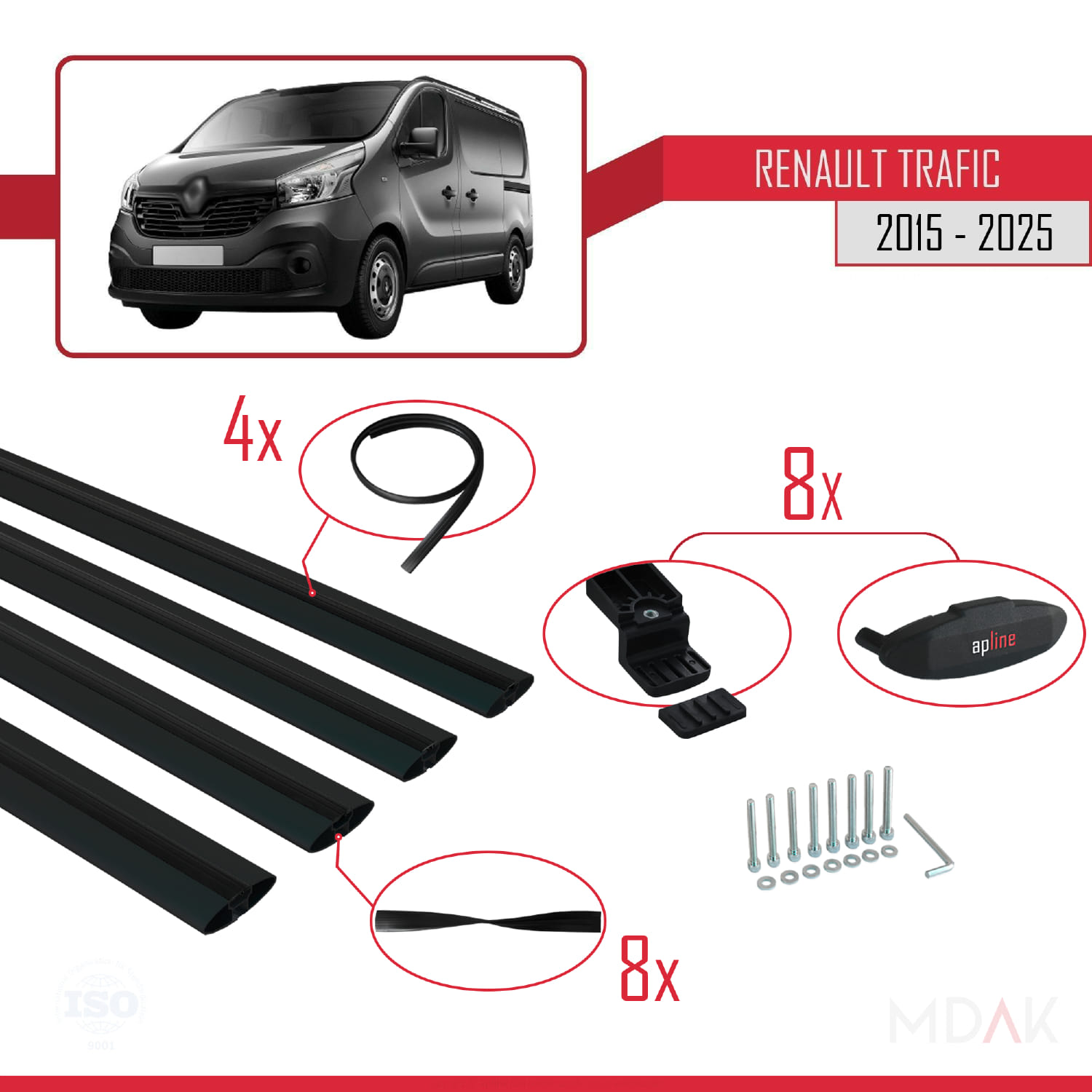 Renault Trafic 3 (X82) 2015 ve Sonrası ile Uyumlu BASIC Model Ara Atkı Tavan Barı Siyah 4 Adet - Görsel 6