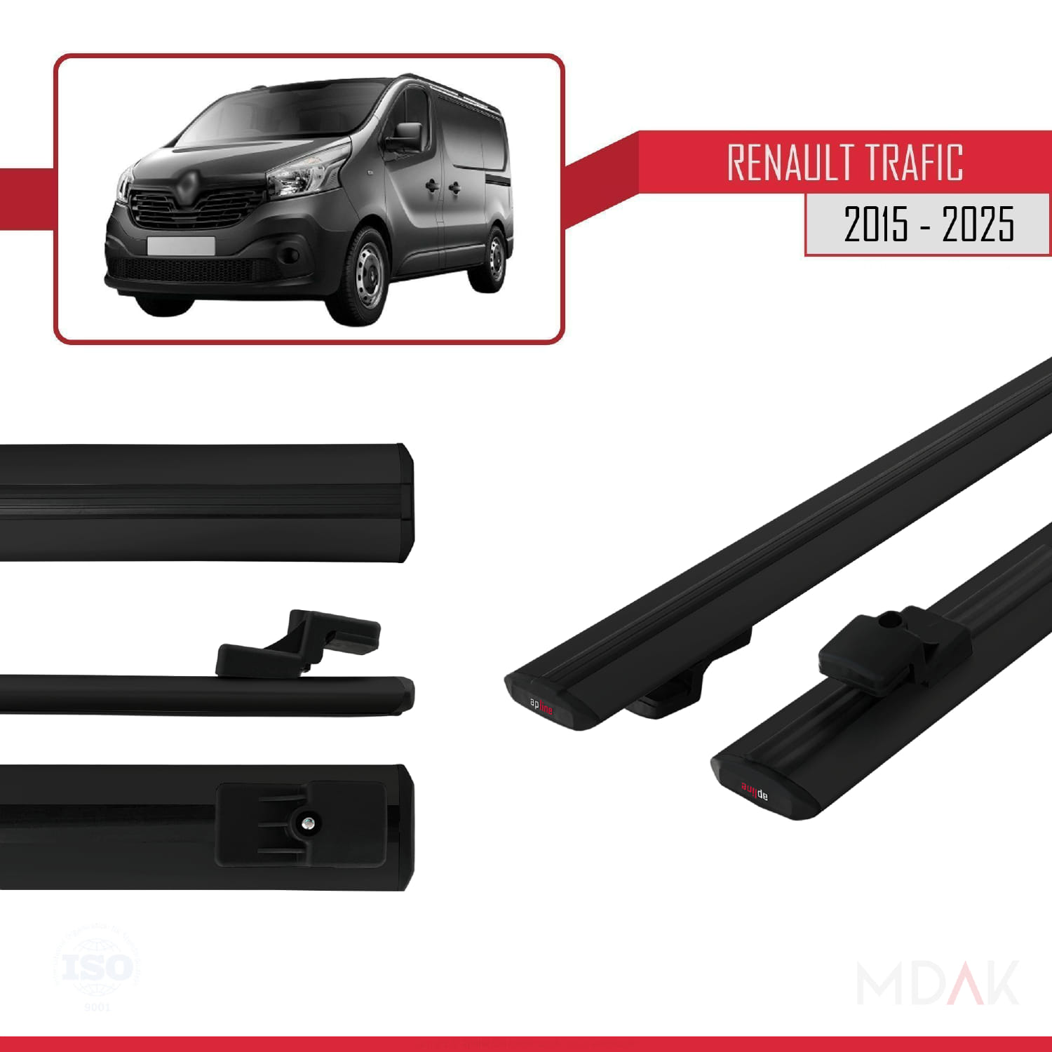 Renault Trafic 3 (X82) 2015 ve Sonrası ile Uyumlu BASIC Model Ara Atkı Tavan Barı Siyah 2 Adet - Görsel 3