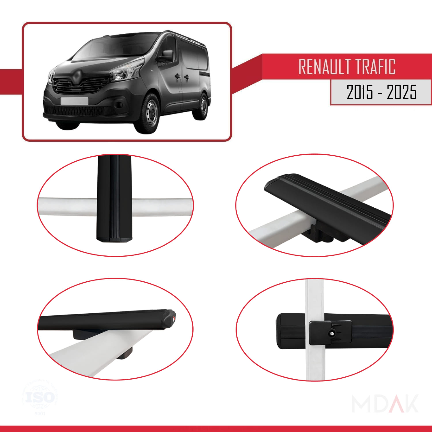 Renault Trafic 3 (X82) 2015 ve Sonrası ile Uyumlu BASIC Model Ara Atkı Tavan Barı Siyah 2 Adet - Görsel 4