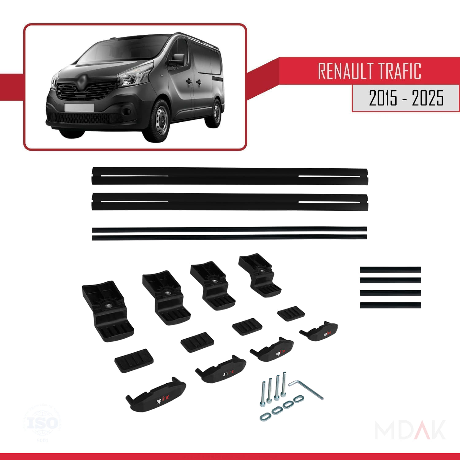 Renault Trafic 3 (X82) 2015 ve Sonrası ile Uyumlu BASIC Model Ara Atkı Tavan Barı Siyah 2 Adet - Görsel 6