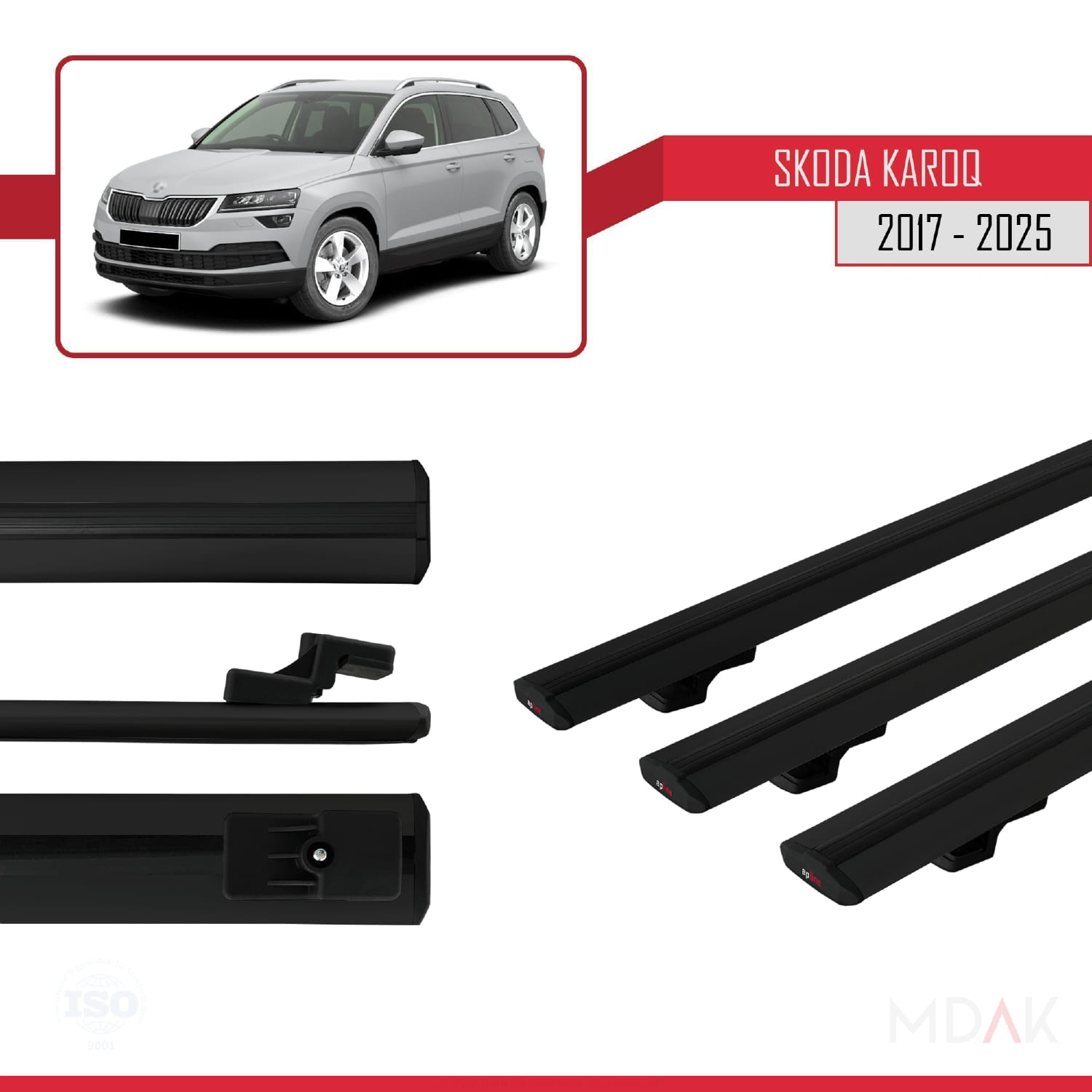 Skoda Karoq 2017 ve Sonrası ile Uyumlu BASIC Model Ara Atkı Tavan Barı Siyah 3 Adet - Görsel 3