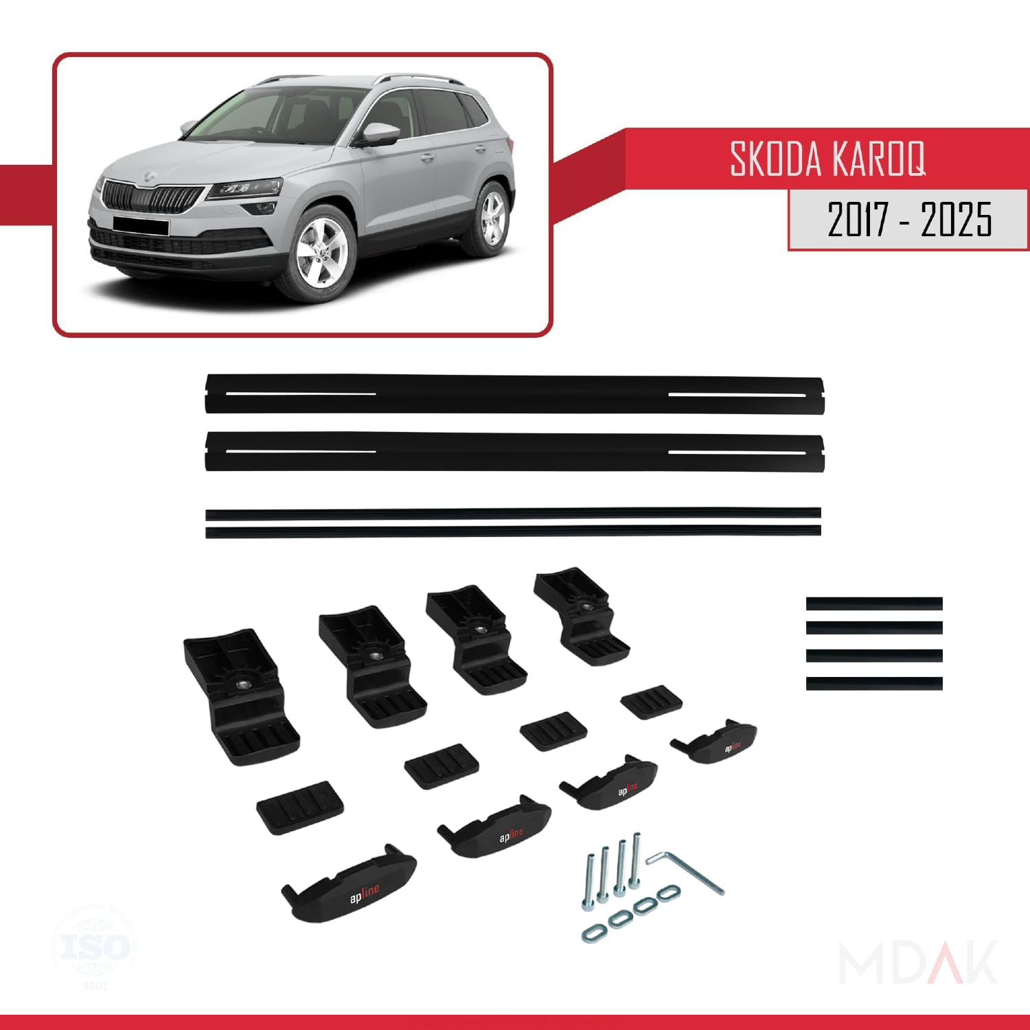 Skoda Karoq 2017 ve Sonrası ile Uyumlu BASIC Model Ara Atkı Tavan Barı Siyah 2 Adet - Görsel 6