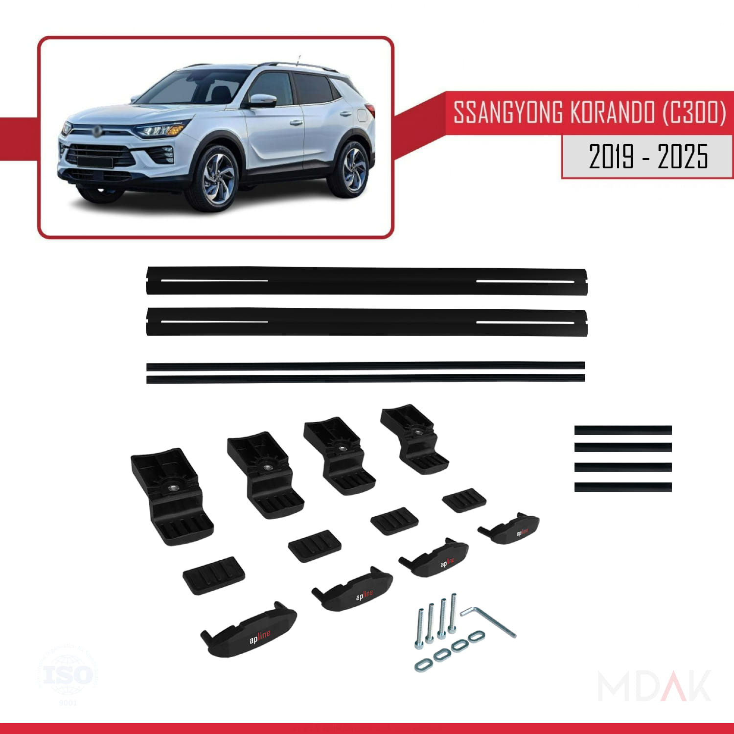 Ssangyong Korando 4 (C300) 2019 ve Sonrası ile Uyumlu BASIC Model Ara Atkı Tavan Barı Siyah 2 Adet - Görsel 6