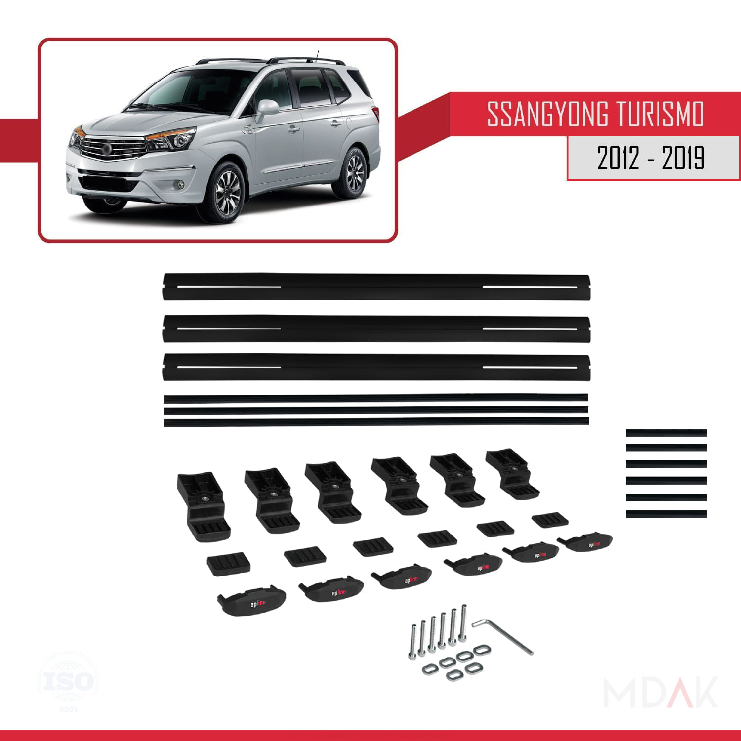 Ssangyong Rodius 2005-2012 Arası ile Uyumlu BASIC Model Ara Atkı Tavan Barı Siyah 3 Adet - Görsel 6