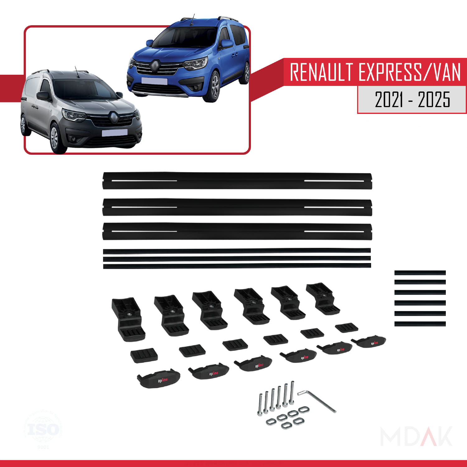 Renault Express 2021 ve Sonrası ile Uyumlu BASIC Model Ara Atkı Tavan Barı Siyah 3 Adet - Görsel 6