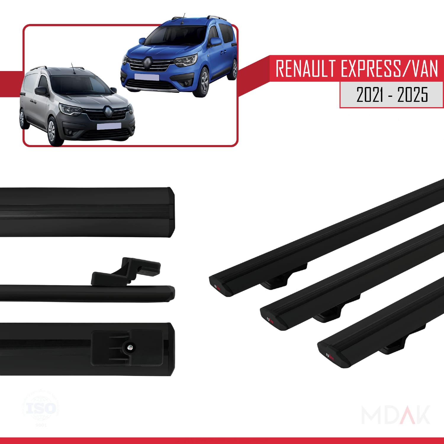 Renault Express 2021 ve Sonrası ile Uyumlu BASIC Model Ara Atkı Tavan Barı Siyah 3 Adet - Görsel 3