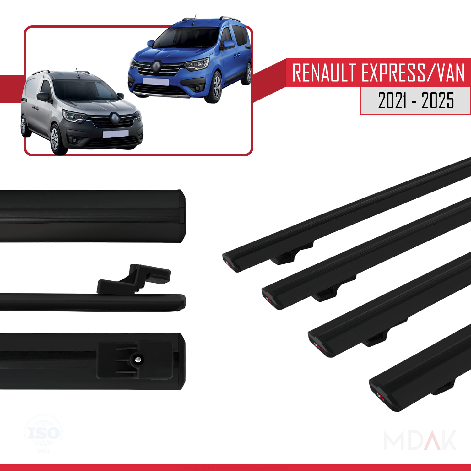 Renault Express 2021 ve Sonrası ile Uyumlu BASIC Model Ara Atkı Tavan Barı Siyah 4 Adet - Görsel 3