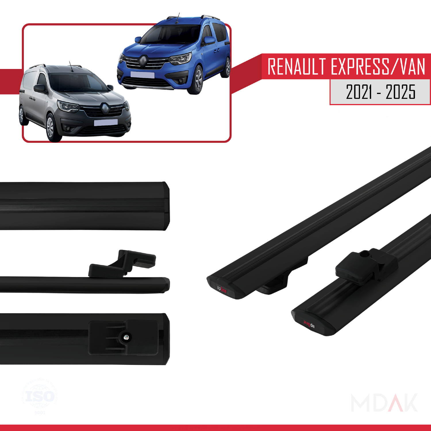Renault Express 2021 ve Sonrası ile Uyumlu BASIC Model Ara Atkı Tavan Barı Siyah 2 Adet - Görsel 3