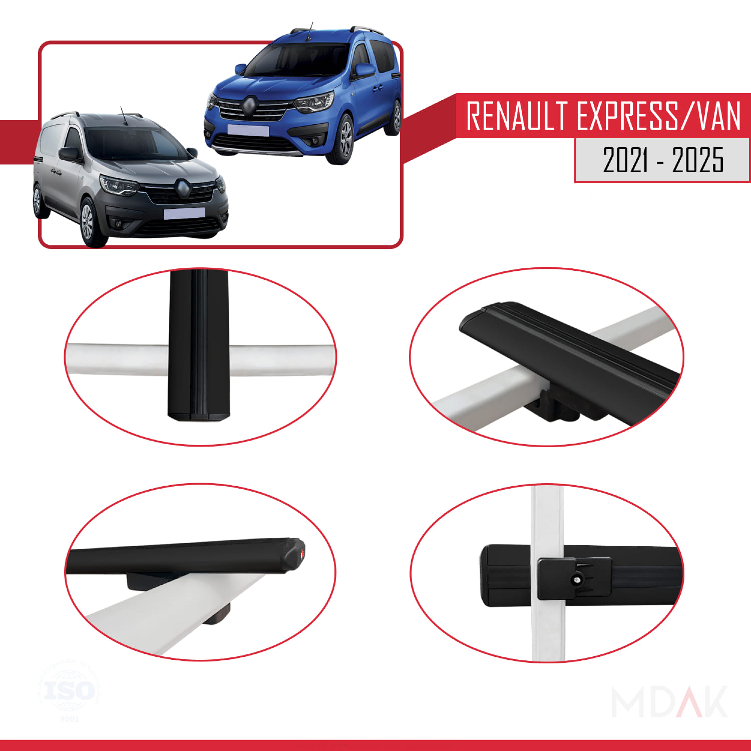 Renault Express 2021 ve Sonrası ile Uyumlu BASIC Model Ara Atkı Tavan Barı Siyah 2 Adet - Görsel 4