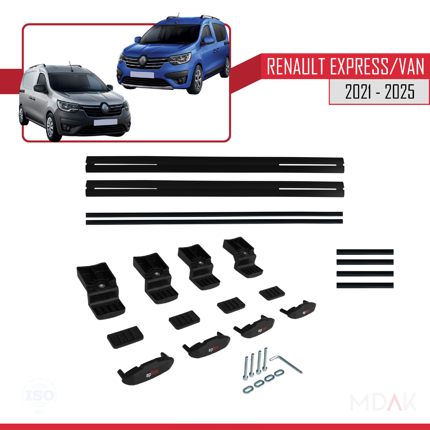 Renault Express 2021 ve Sonrası ile Uyumlu BASIC Model Ara Atkı Tavan Barı Siyah 2 Adet - Görsel 6