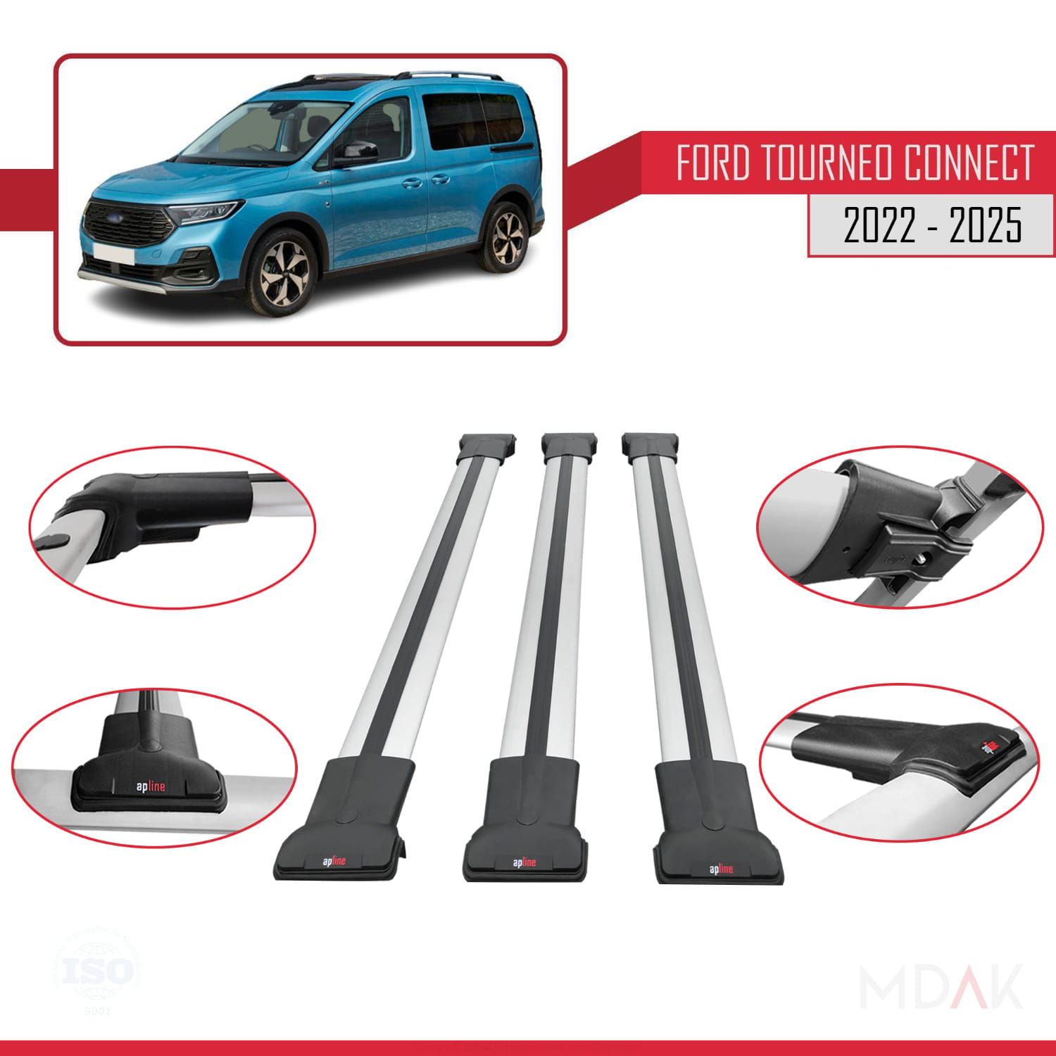 Ford Transit/Tourneo Connect 3 2022 ve Sonrası ile Uyumlu FLY Model Ara Atkı Tavan Barı Gri 3 Adet - Görsel 4