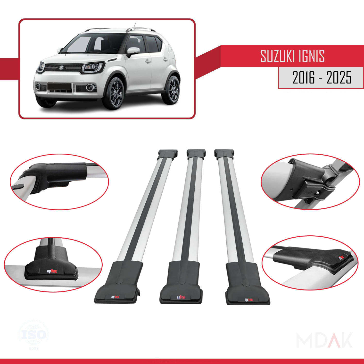 Suzuki Ignis 2016 ve Sonrası ile Uyumlu FLY Model Ara Atkı Tavan Barı Gri 3 Adet - Görsel 4