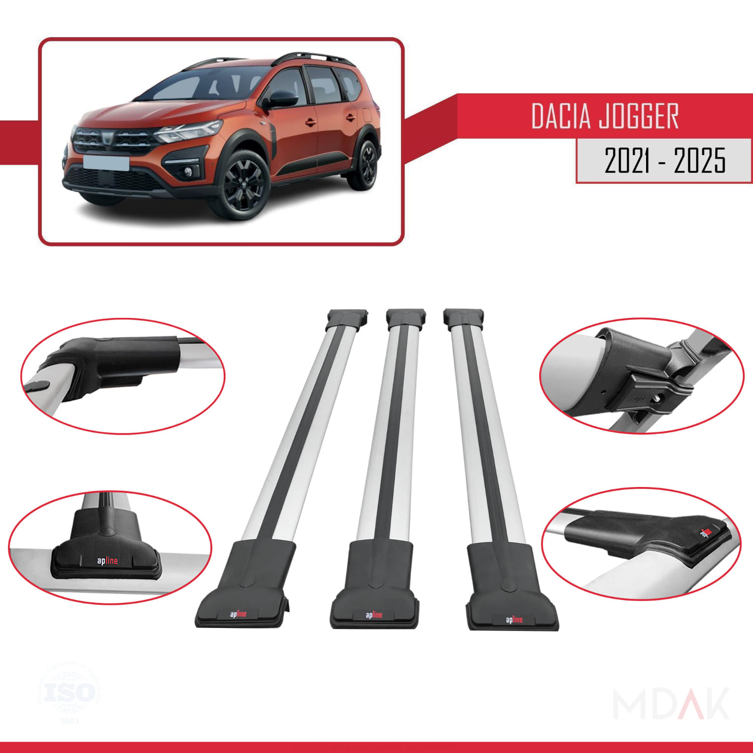 Dacia Jogger 2021 ve Sonrası ile Uyumlu FLY Model Ara Atkı Tavan Barı Gri 3 Adet - Görsel 4