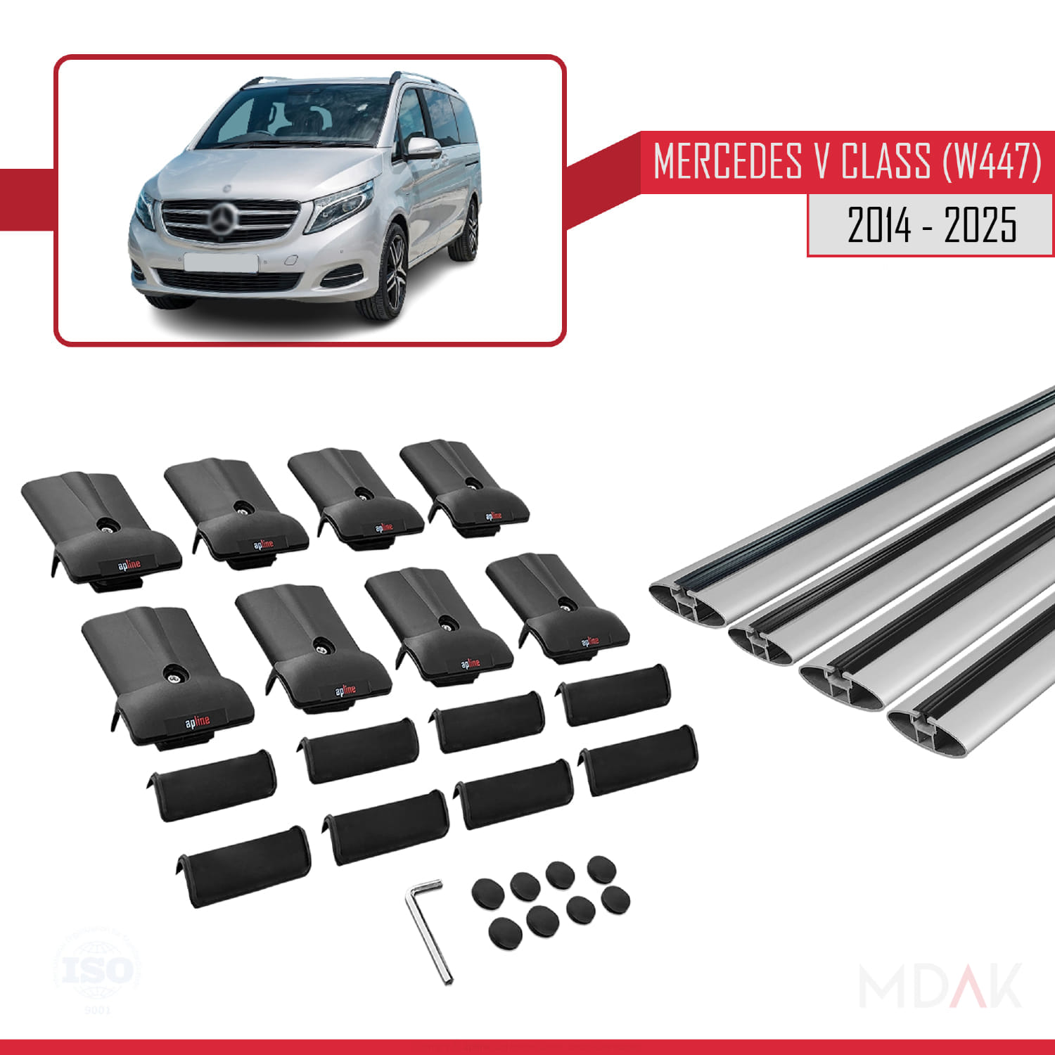 Mercedes V Class 3 (W447) 2014 ve Sonrası ile Uyumlu FLY Model Ara Atkı Tavan Barı Gri 4 Adet - Görsel 5