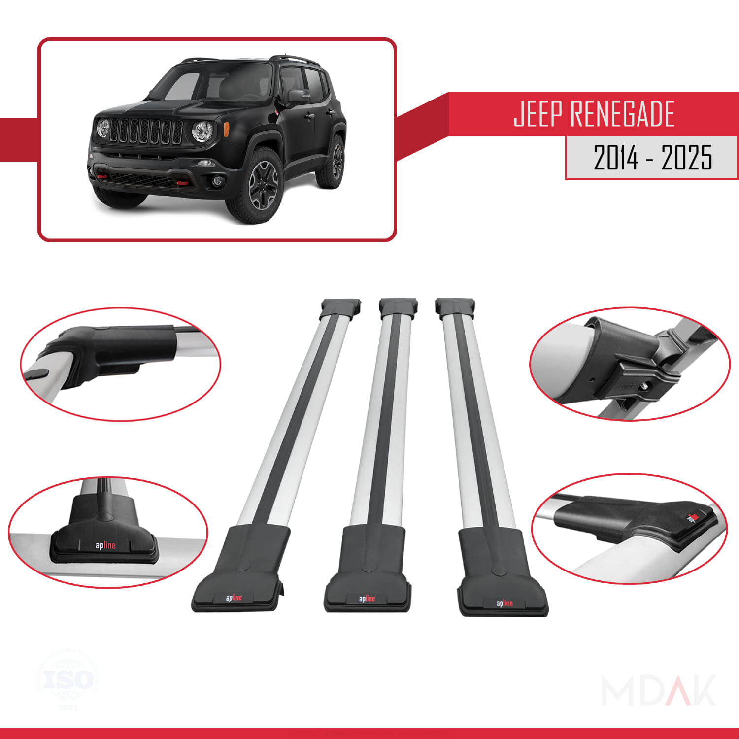 Jeep Renegade (BU) 2014 ve Sonrası ile Uyumlu FLY Model Ara Atkı Tavan Barı Gri 3 Adet - Görsel 4