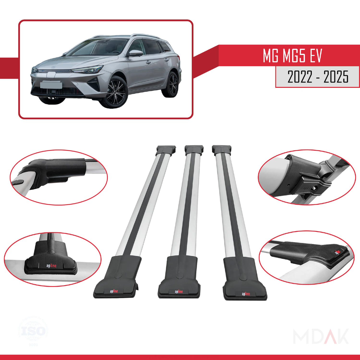 MG 5 EV 2022 ve sonrası ile Uyumlu FLY Model Ara Atkı Tavan Barı Gri 3 Adet - Görsel 4