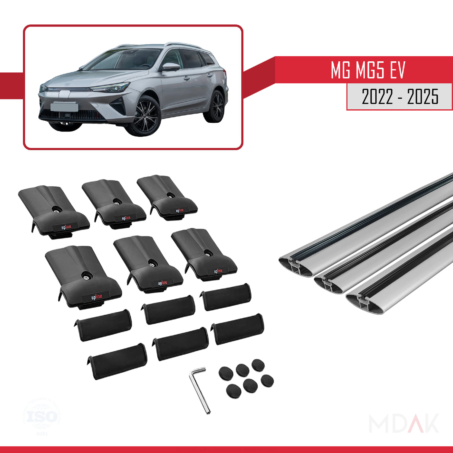MG 5 EV 2022 ve sonrası ile Uyumlu FLY Model Ara Atkı Tavan Barı Gri 3 Adet - Görsel 5