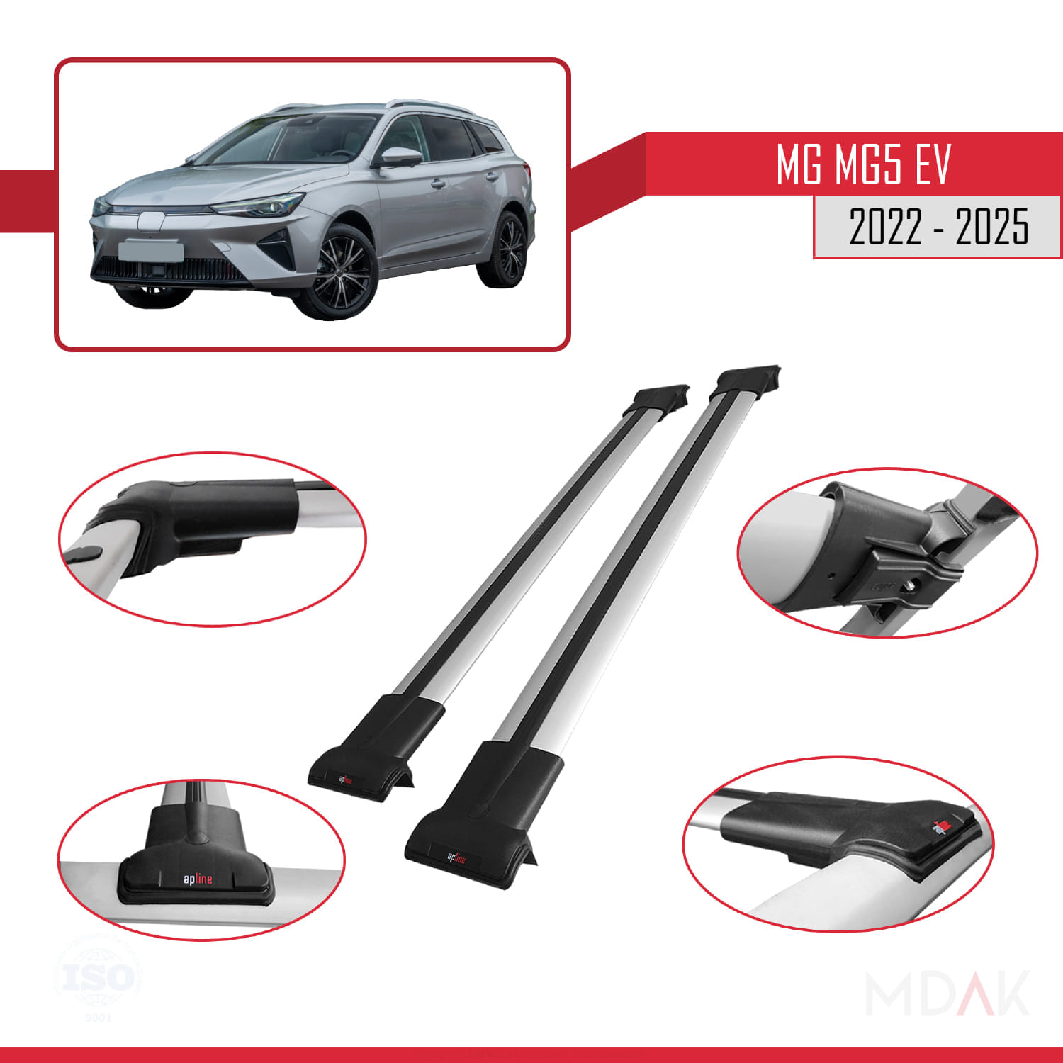 MG 5 EV 2022 ve sonrası ile Uyumlu FLY Model Ara Atkı Tavan Barı Gri 2 Adet - Görsel 4