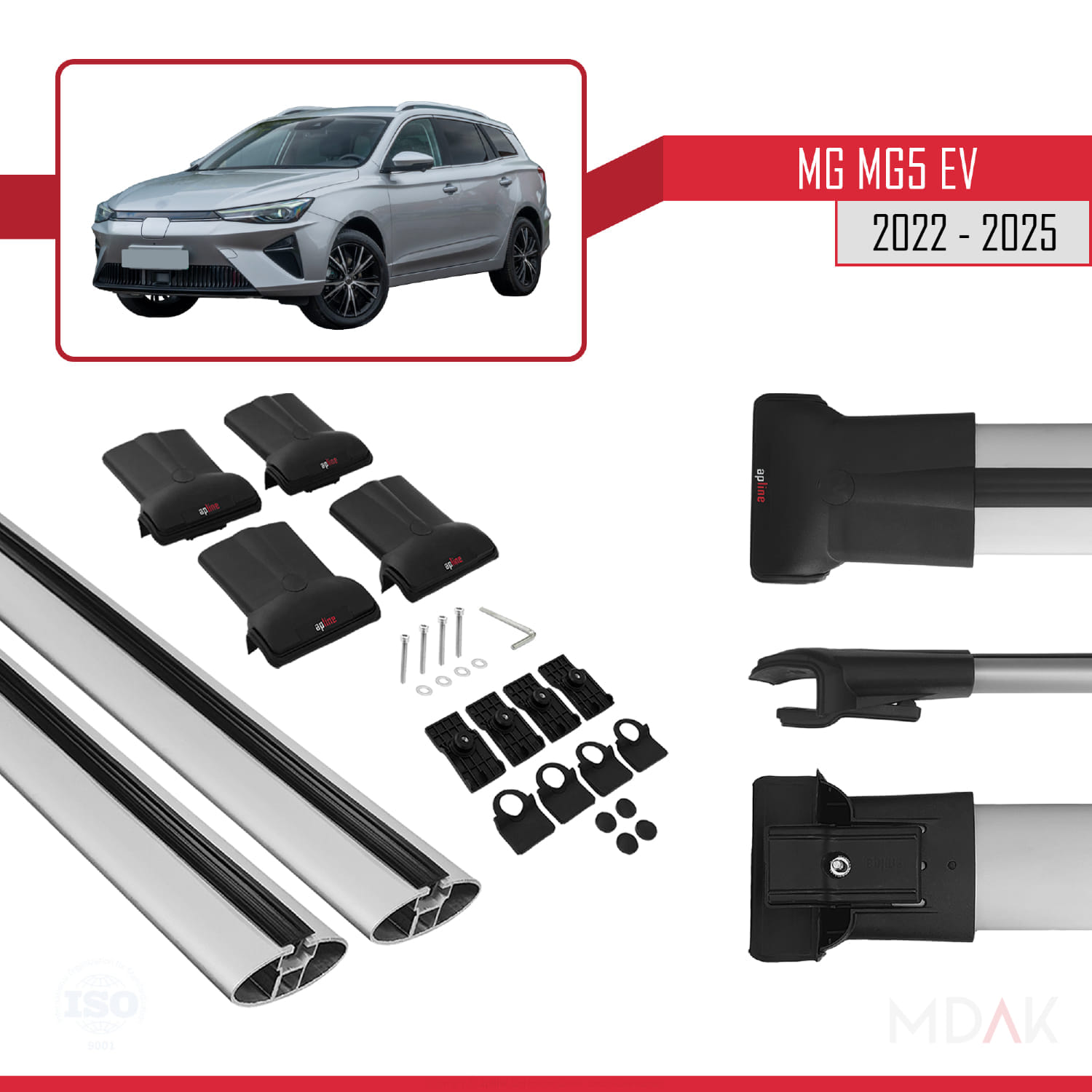 MG 5 EV 2022 ve sonrası ile Uyumlu FLY Model Ara Atkı Tavan Barı Gri 2 Adet - Görsel 5