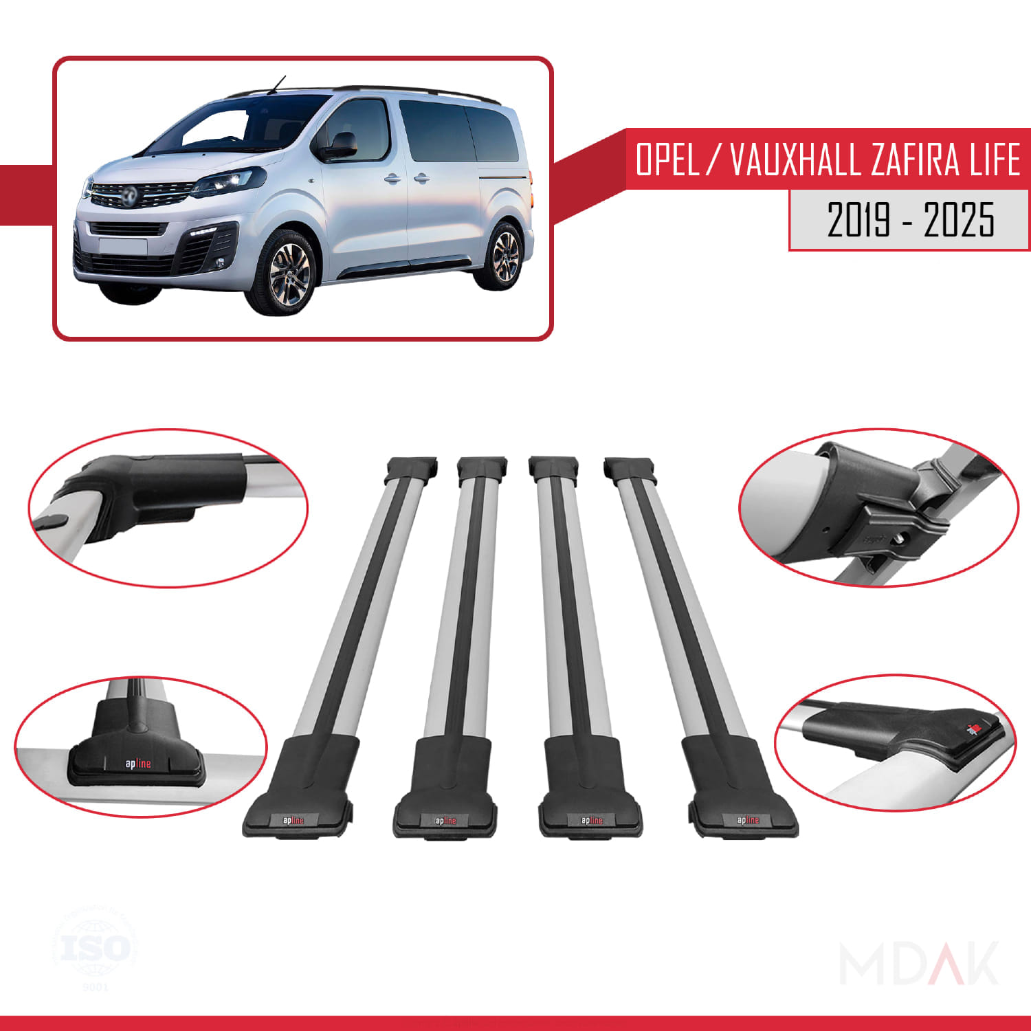 Opel Zafira Life 2019 ve Sonrası ile Uyumlu FLY Model Ara Atkı Tavan Barı Gri 4 Adet - Görsel 4