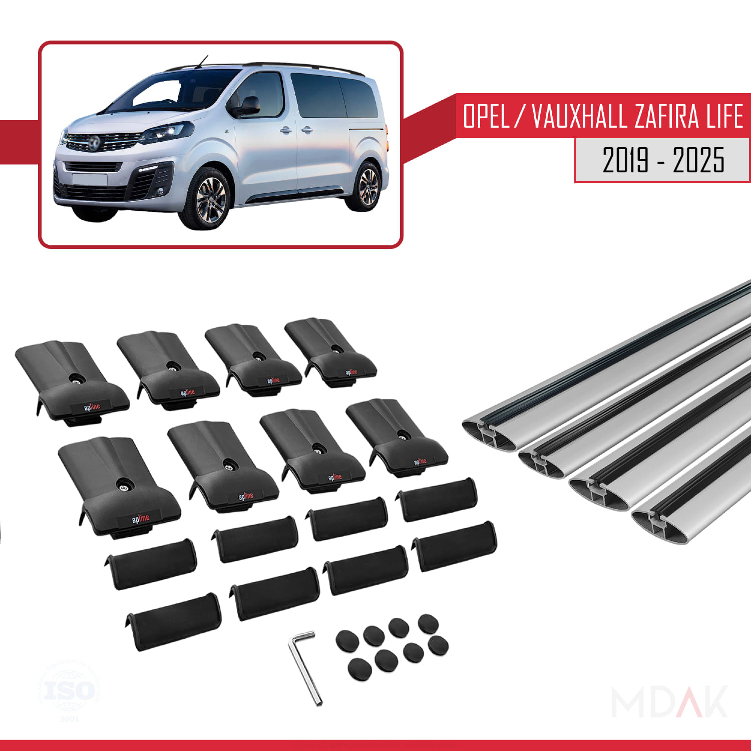 Opel Zafira Life 2019 ve Sonrası ile Uyumlu FLY Model Ara Atkı Tavan Barı Gri 4 Adet - Görsel 5