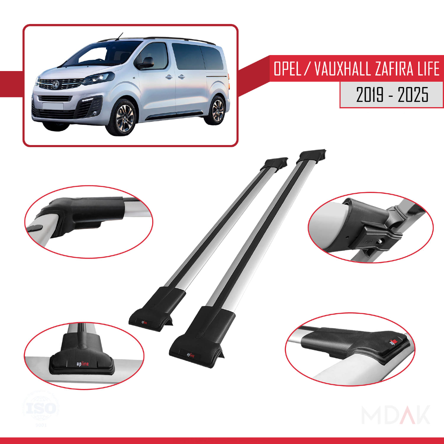 Opel Zafira Life 2019 ve Sonrası ile Uyumlu FLY Model Ara Atkı Tavan Barı Gri 2 Adet - Görsel 3