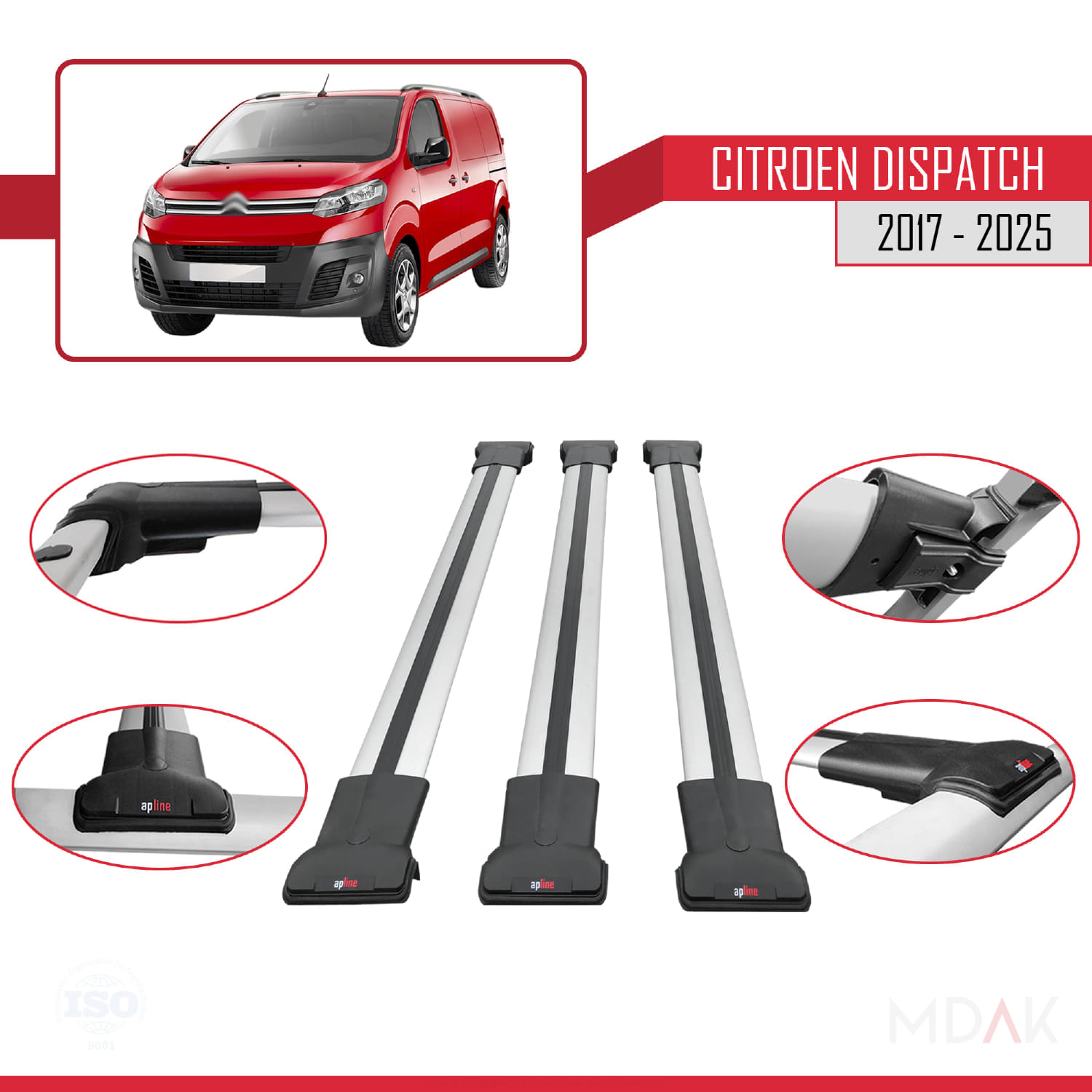 Citroen Dispatch (K0) 2017 ve Sonrası ile Uyumlu FLY Model Ara Atkı Tavan Barı Gri 3 Adet - Görsel 4