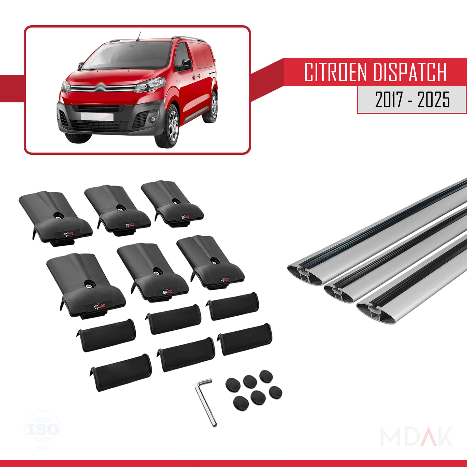 Citroen Dispatch (K0) 2017 ve Sonrası ile Uyumlu FLY Model Ara Atkı Tavan Barı Gri 3 Adet - Görsel 5