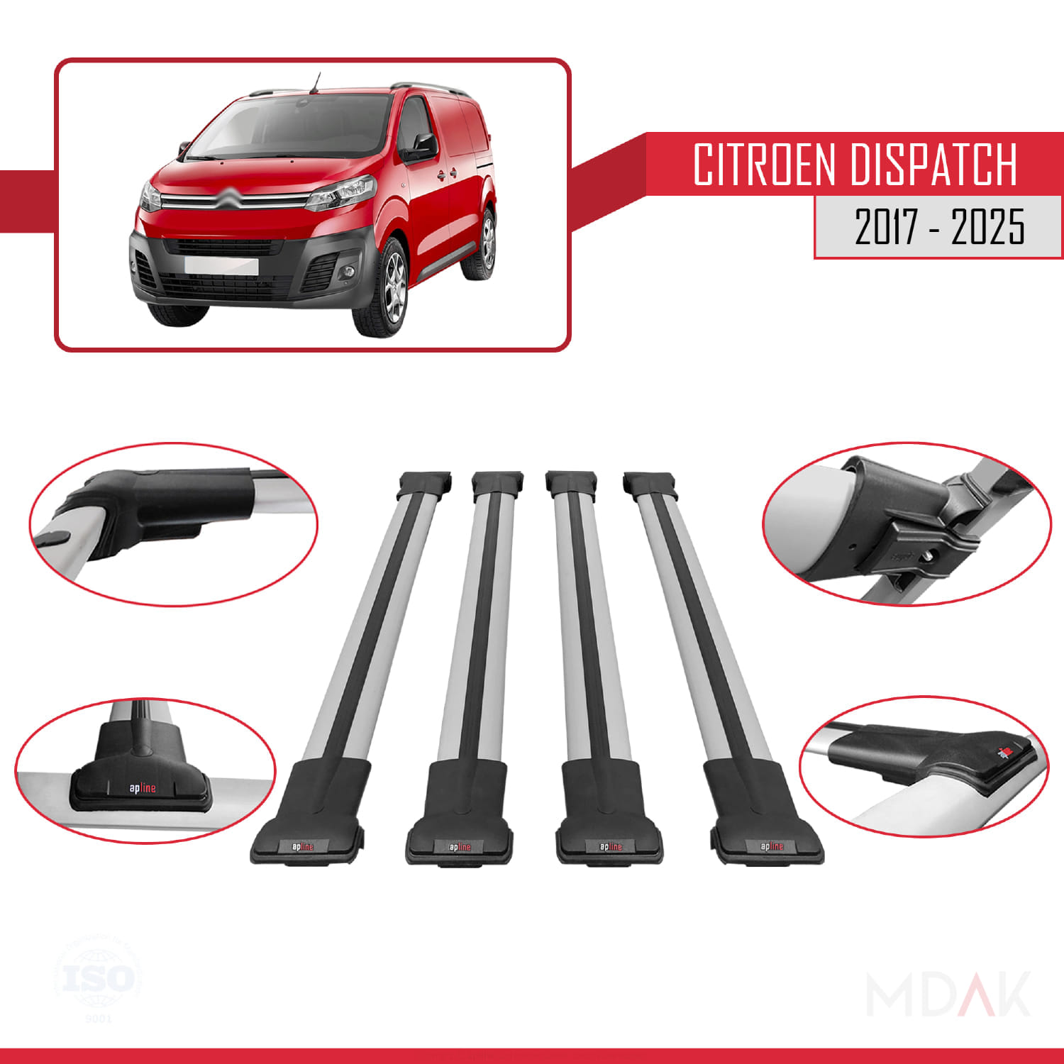 Citroen Dispatch (K0) 2017 ve Sonrası ile Uyumlu FLY Model Ara Atkı Tavan Barı Gri 4 Adet - Görsel 4