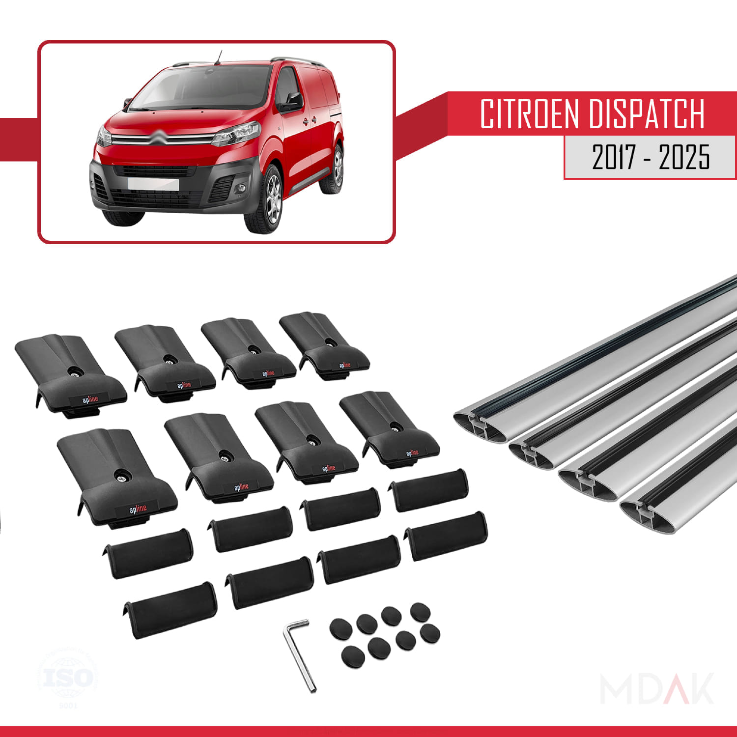 Citroen Dispatch (K0) 2017 ve Sonrası ile Uyumlu FLY Model Ara Atkı Tavan Barı Gri 4 Adet - Görsel 5