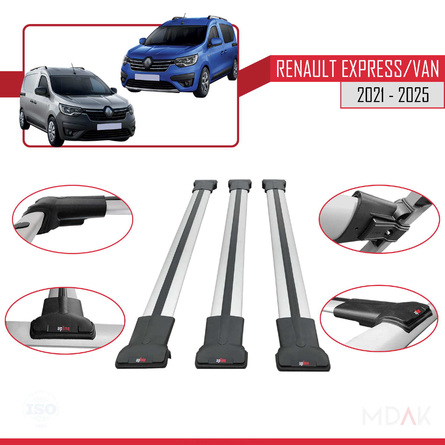 Renault Express 2021 ve Sonrası ile Uyumlu FLY Model Ara Atkı Tavan Barı Gri 3 Adet - Görsel 4