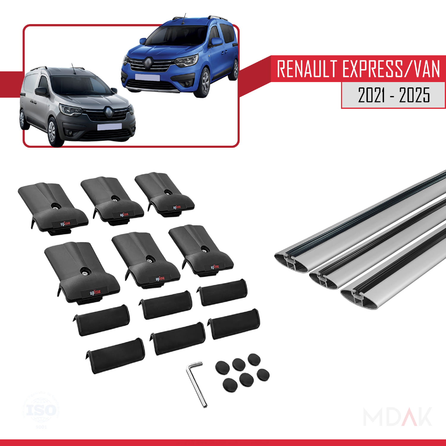 Renault Express 2021 ve Sonrası ile Uyumlu FLY Model Ara Atkı Tavan Barı Gri 3 Adet - Görsel 5