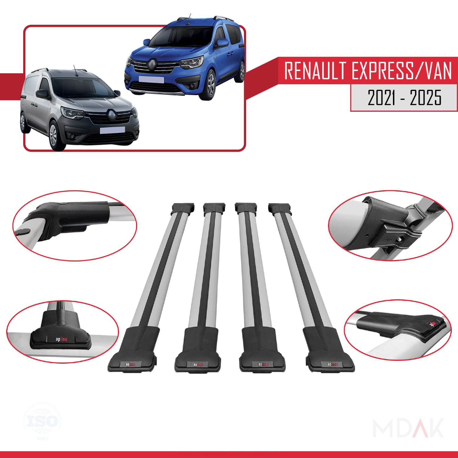 Renault Express 2021 ve Sonrası ile Uyumlu FLY Model Ara Atkı Tavan Barı Gri 4 Adet - Görsel 4