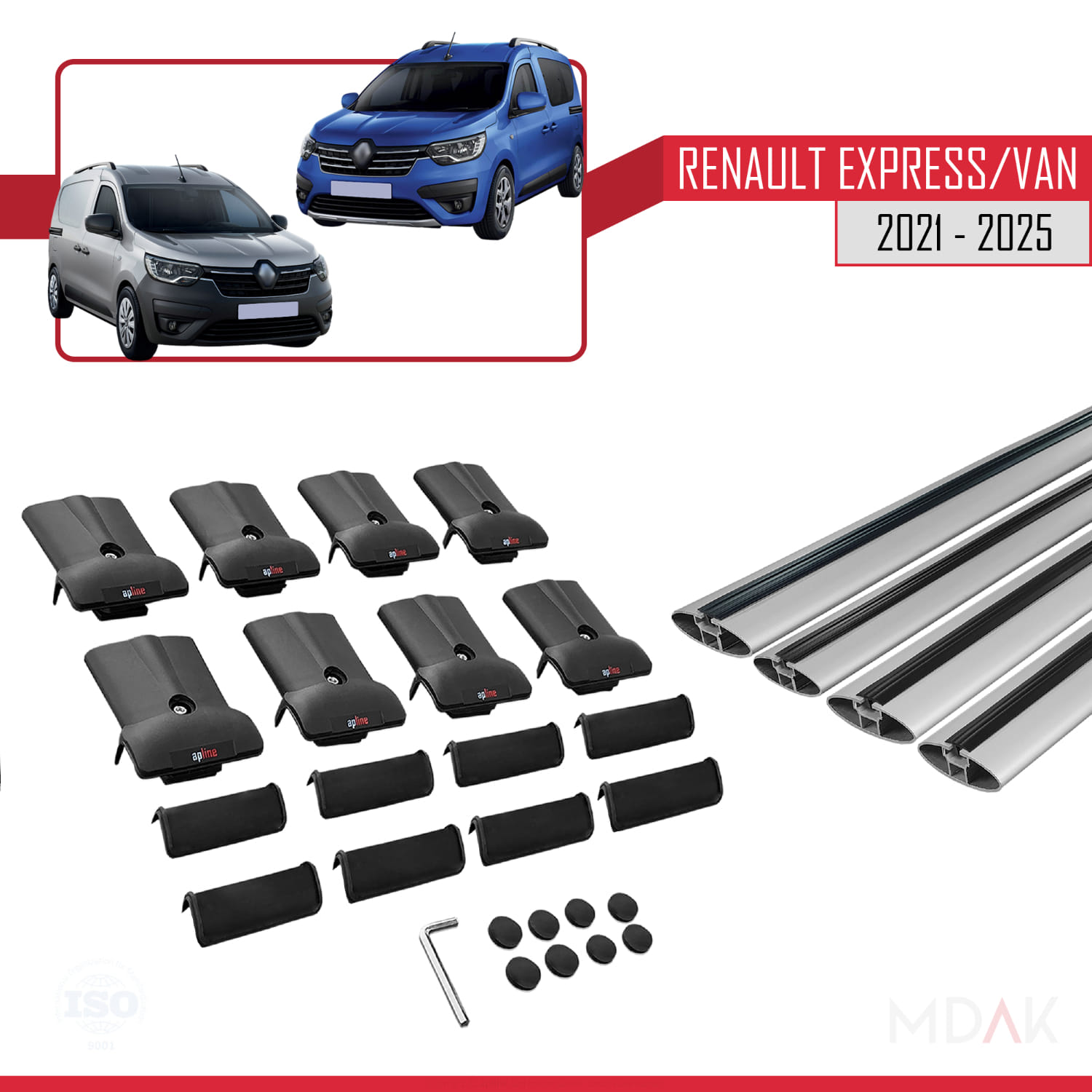 Renault Express 2021 ve Sonrası ile Uyumlu FLY Model Ara Atkı Tavan Barı Gri 4 Adet - Görsel 5