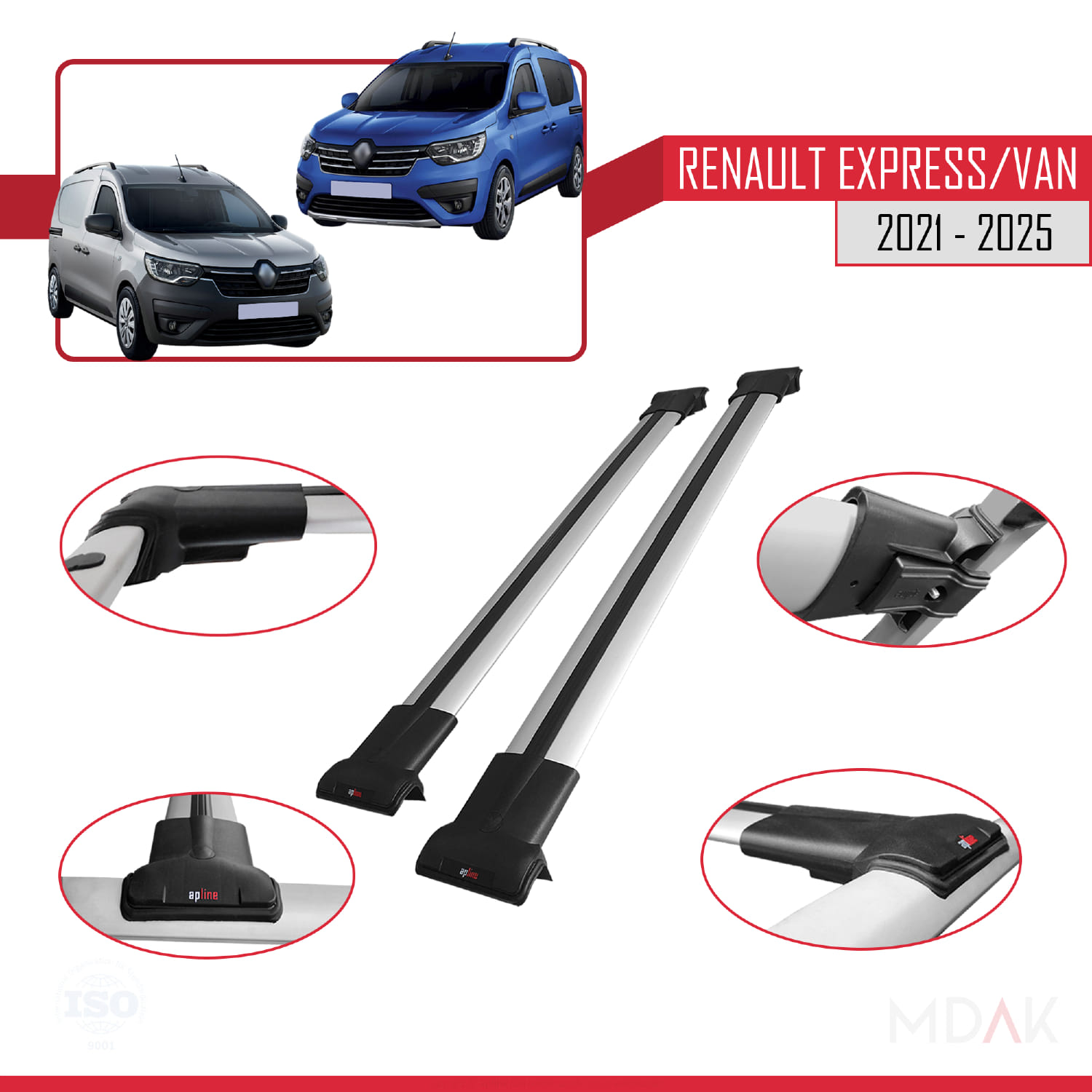 Renault Express 2021 ve Sonrası ile Uyumlu FLY Model Ara Atkı Tavan Barı Gri 2 Adet - Görsel 3
