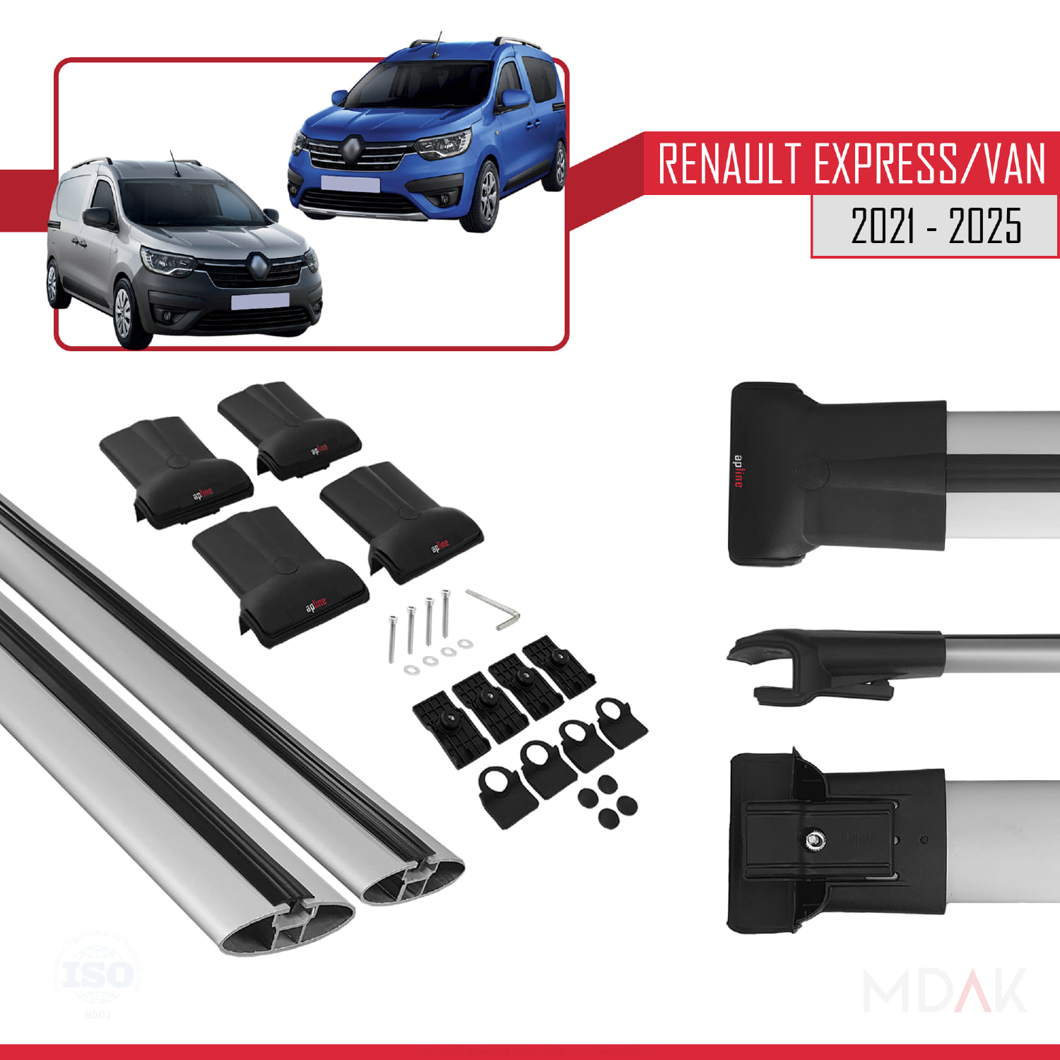 Renault Express 2021 ve Sonrası ile Uyumlu FLY Model Ara Atkı Tavan Barı Gri 2 Adet - Görsel 5