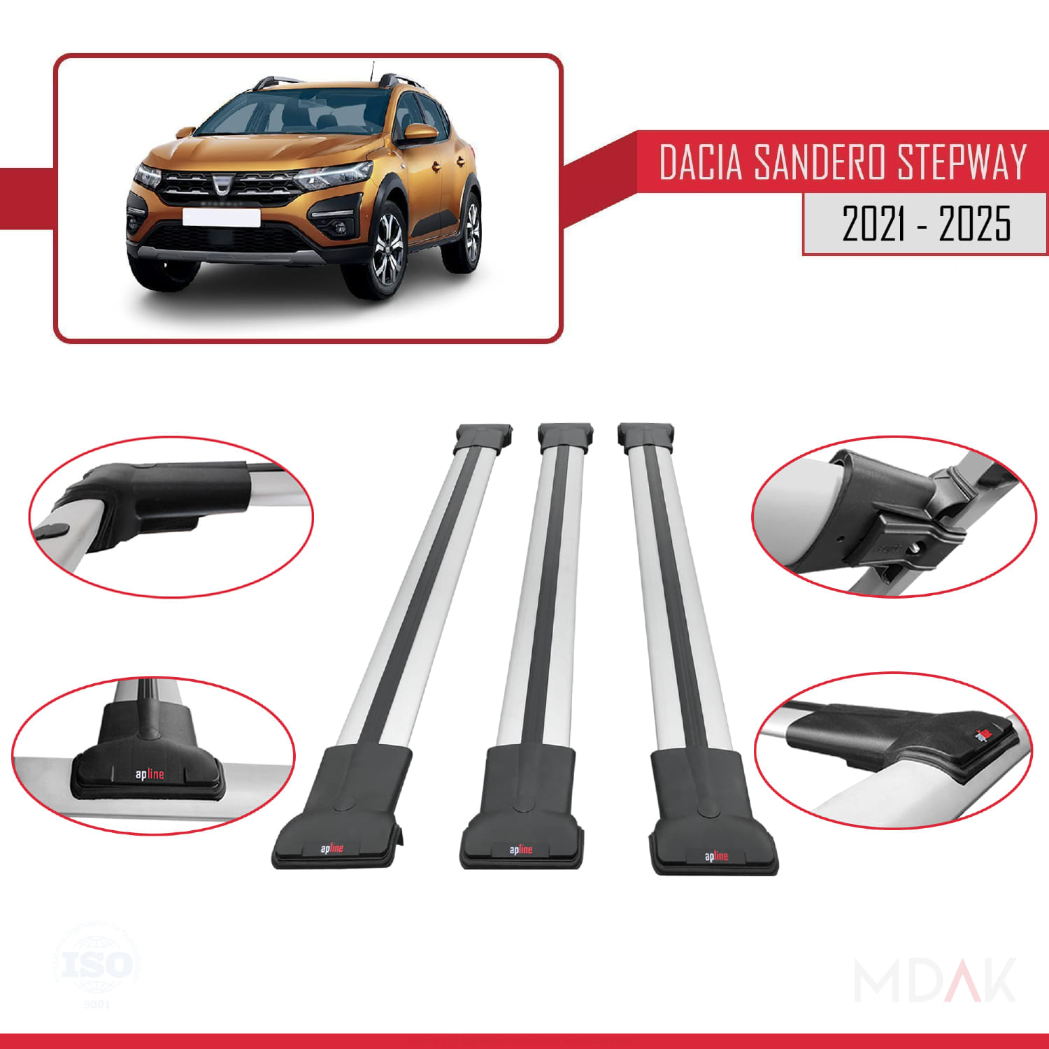 Dacia Sandero Stepway 3 2021 ve Sonrası ile Uyumlu FLY Model Ara Atkı Tavan Barı Gri 3 Adet - Görsel 4