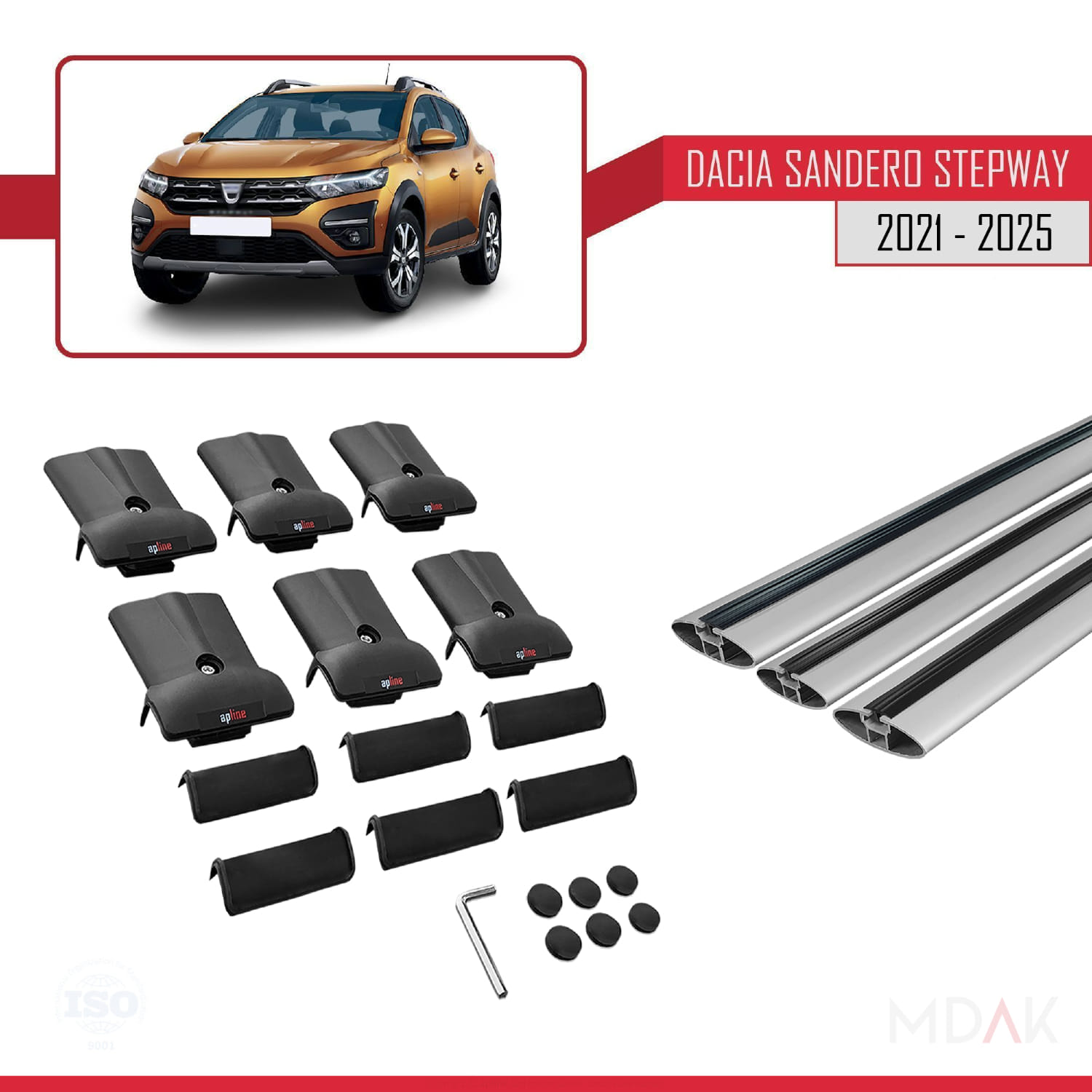 Dacia Sandero Stepway 3 2021 ve Sonrası ile Uyumlu FLY Model Ara Atkı Tavan Barı Gri 3 Adet - Görsel 5