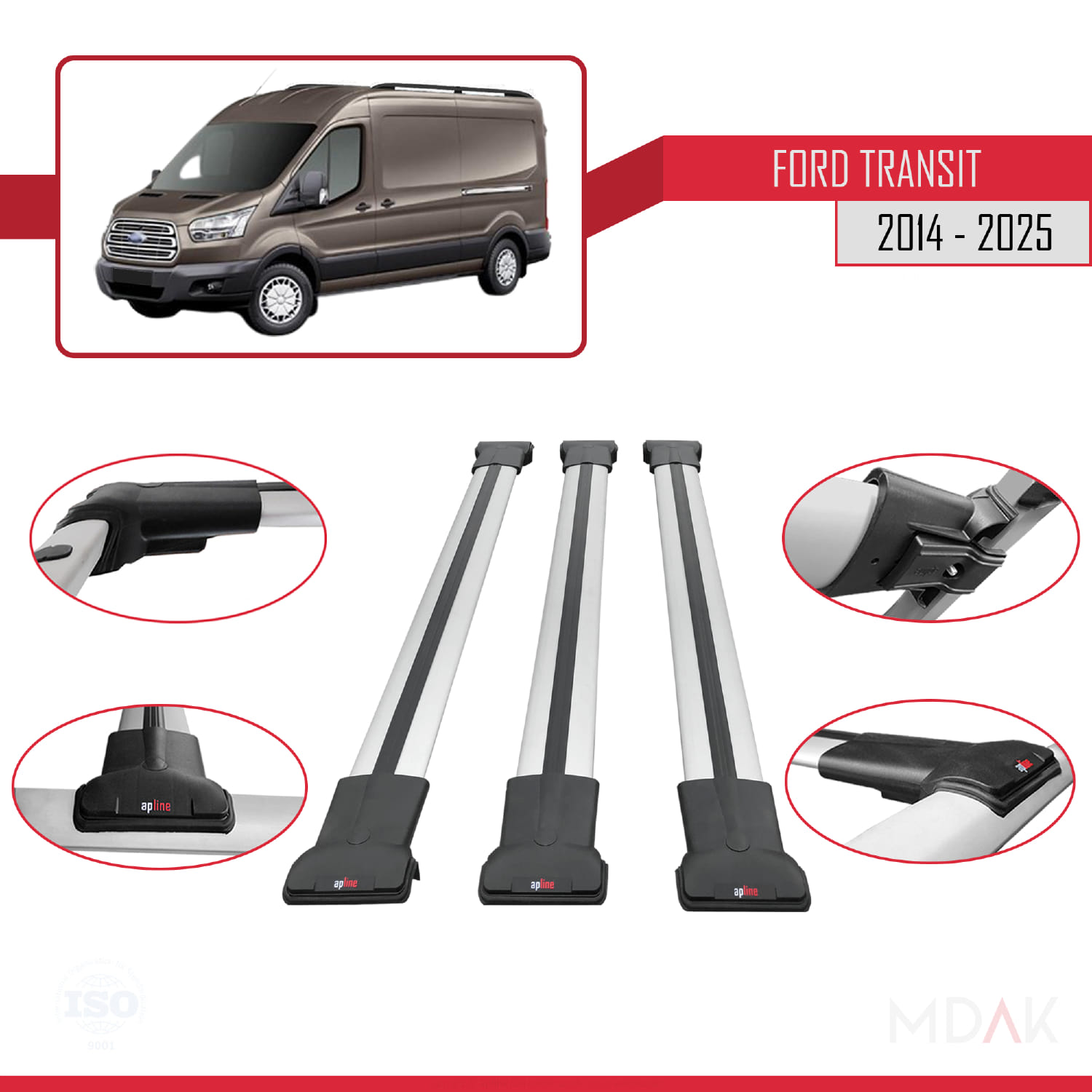 Ford Transit 2014 ve Sonrası ile Uyumlu FLY Model Ara Atkı Tavan Barı Gri 3 Adet - Görsel 4