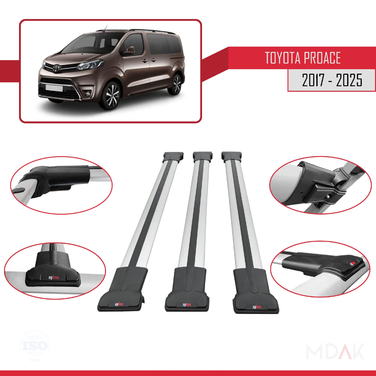 Toyota Proace 2017 ve Sonrası ile Uyumlu FLY Model Ara Atkı Tavan Barı Gri 3 Adet - Görsel 4