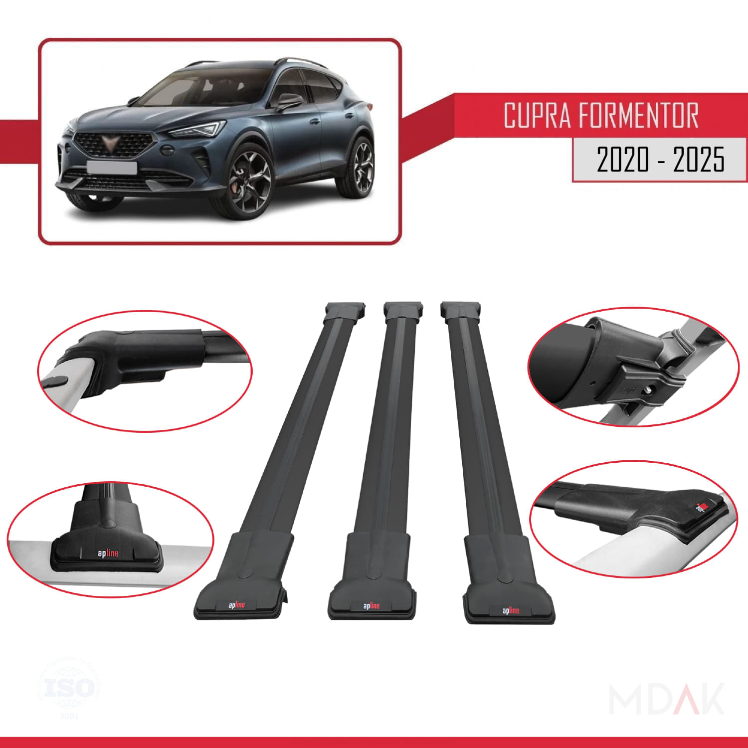 Cupra Formentor 2020 ve Sonrası ile Uyumlu FLY Model Ara Atkı Tavan Barı Siyah 3 Adet - Görsel 4